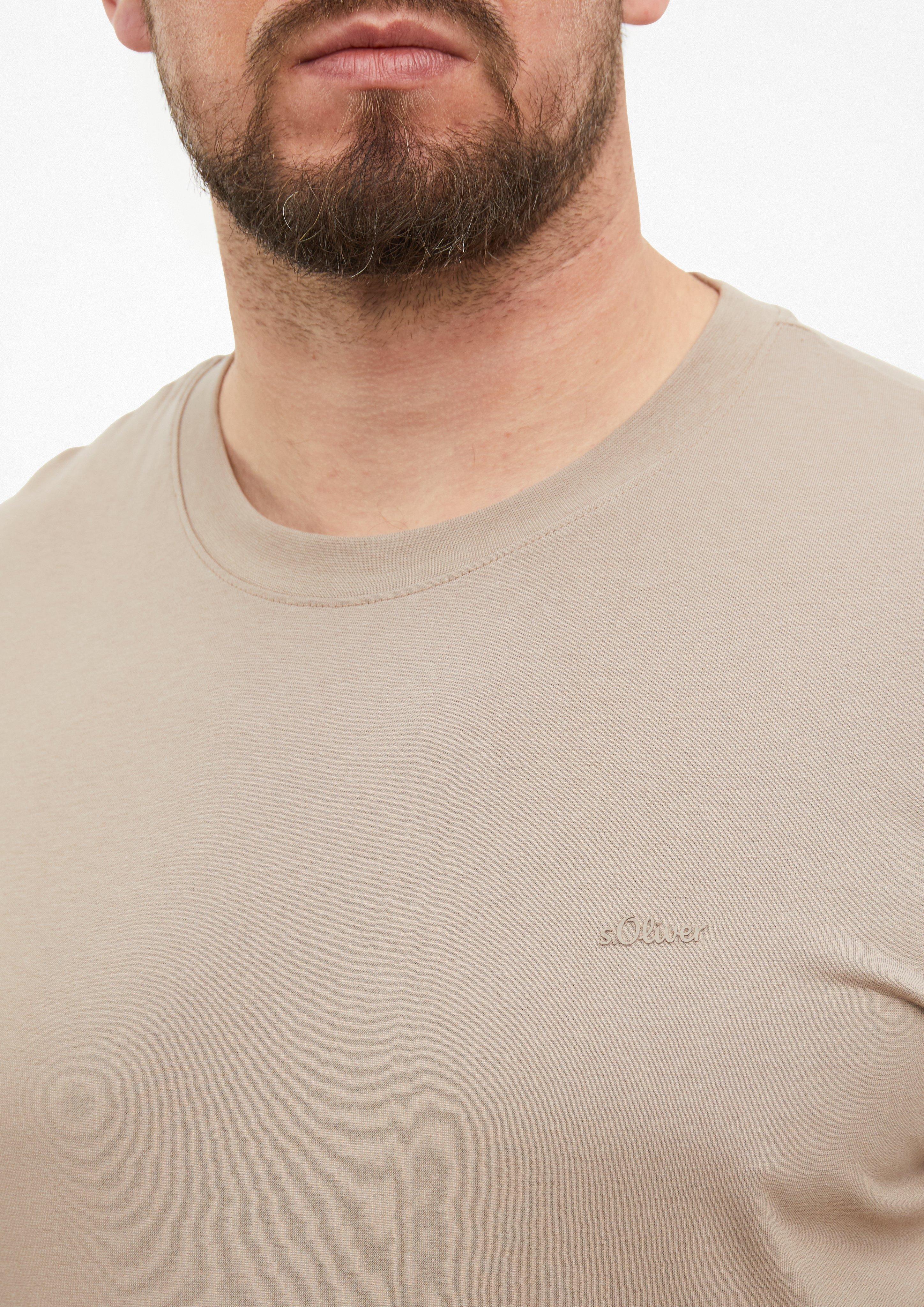 Men Cotton T-shirt with logo print in brown by s.Oliver Men Tall Sizes