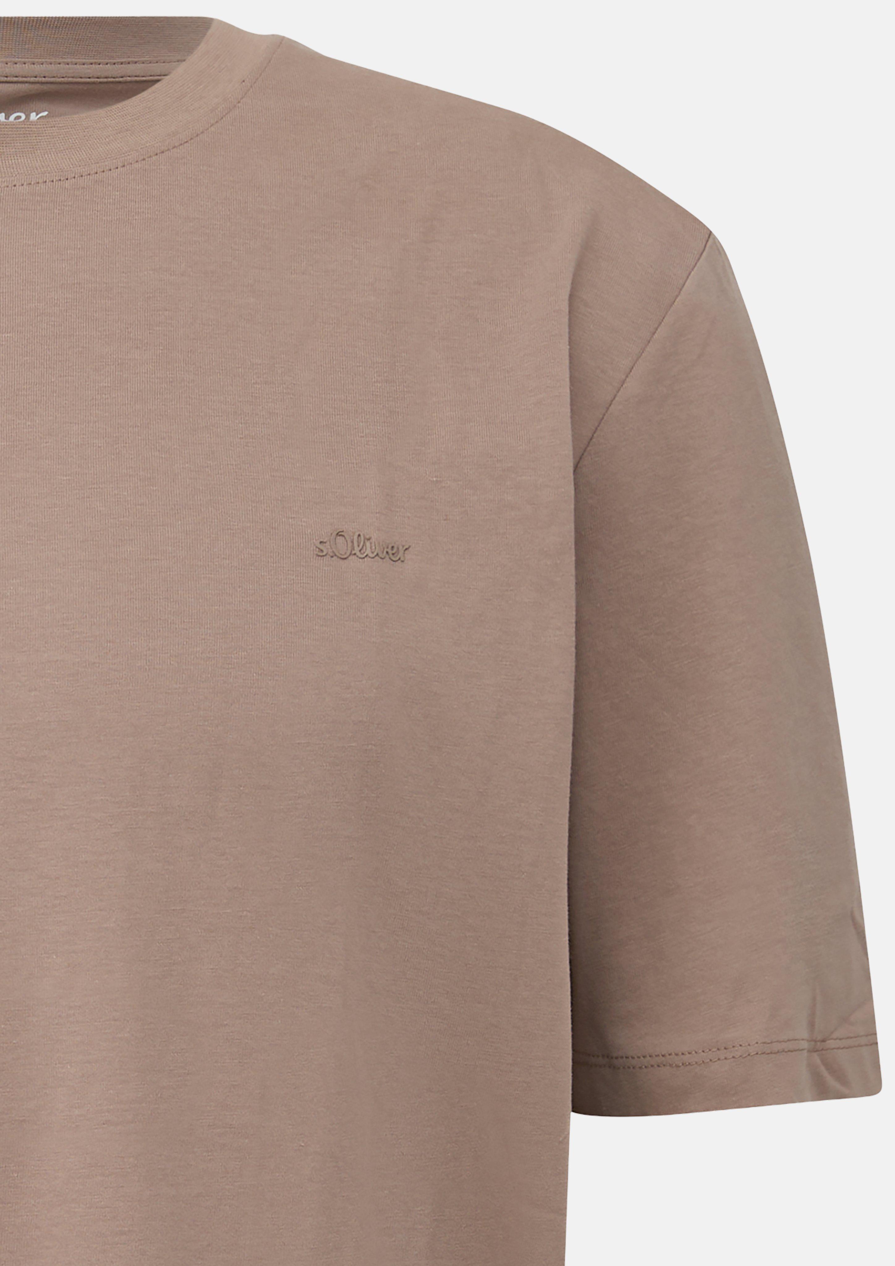 Men Cotton T-shirt with logo print in brown by s.Oliver Men Tall Sizes
