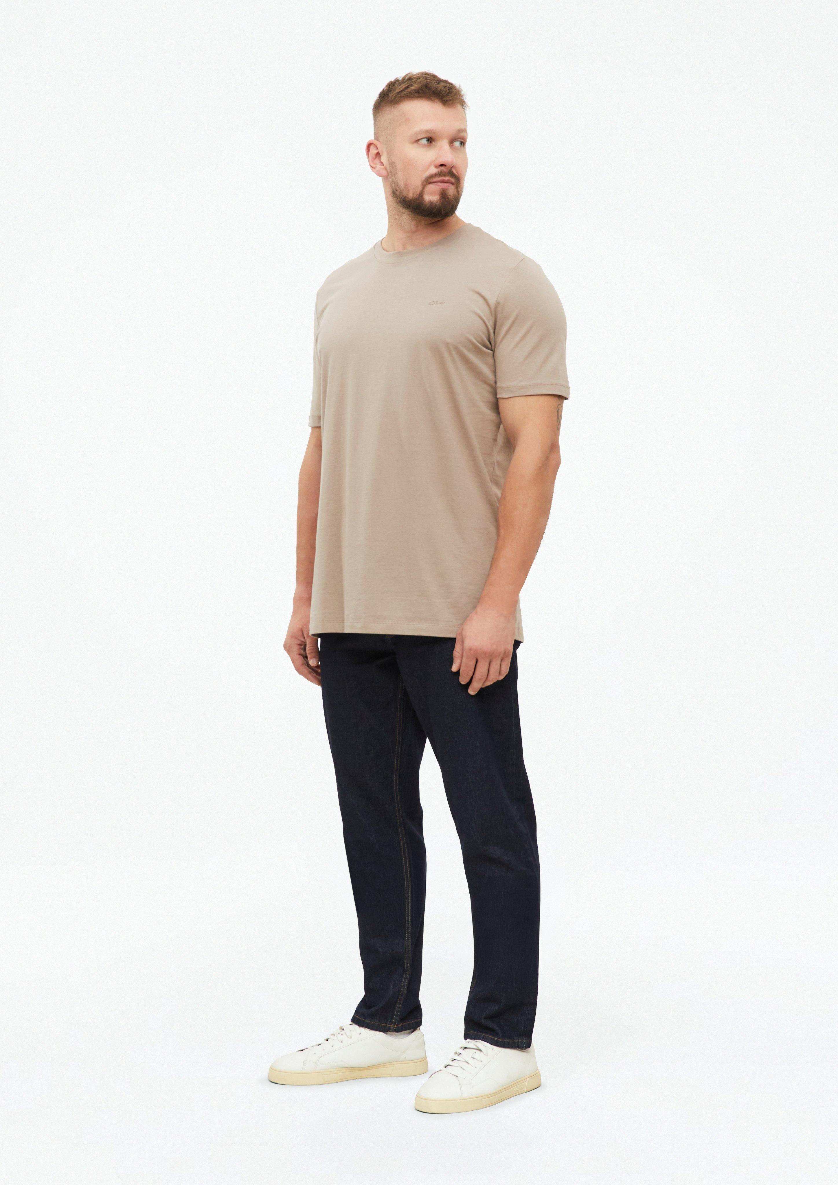 Men Cotton T-shirt with logo print in brown by s.Oliver Men Tall Sizes