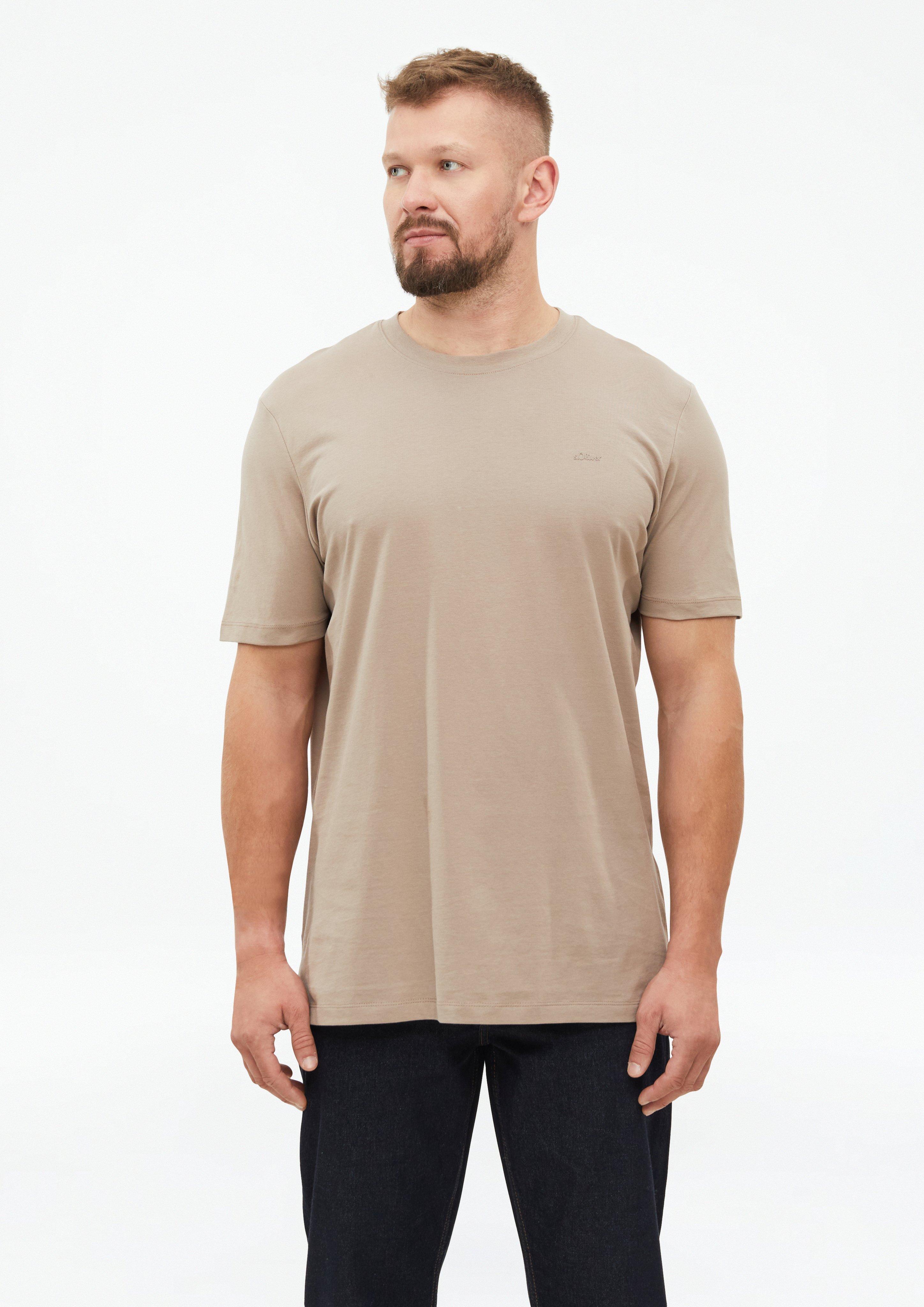 Men Cotton T-shirt with logo print in brown by s.Oliver Men Tall Sizes