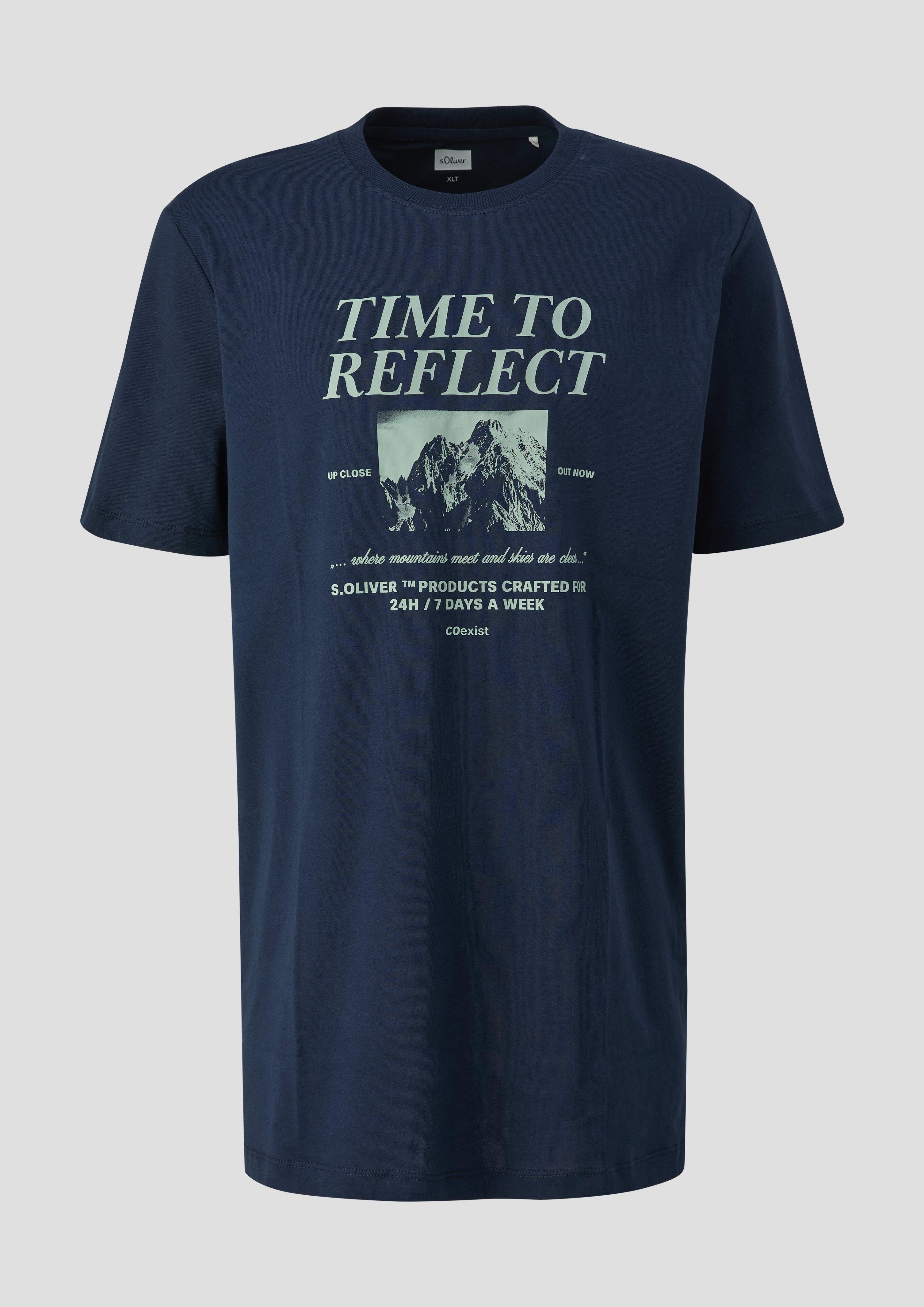 Herren Baumwoll-T-Shirt mit Artwork in blau von s.Oliver Men Tall Sizes