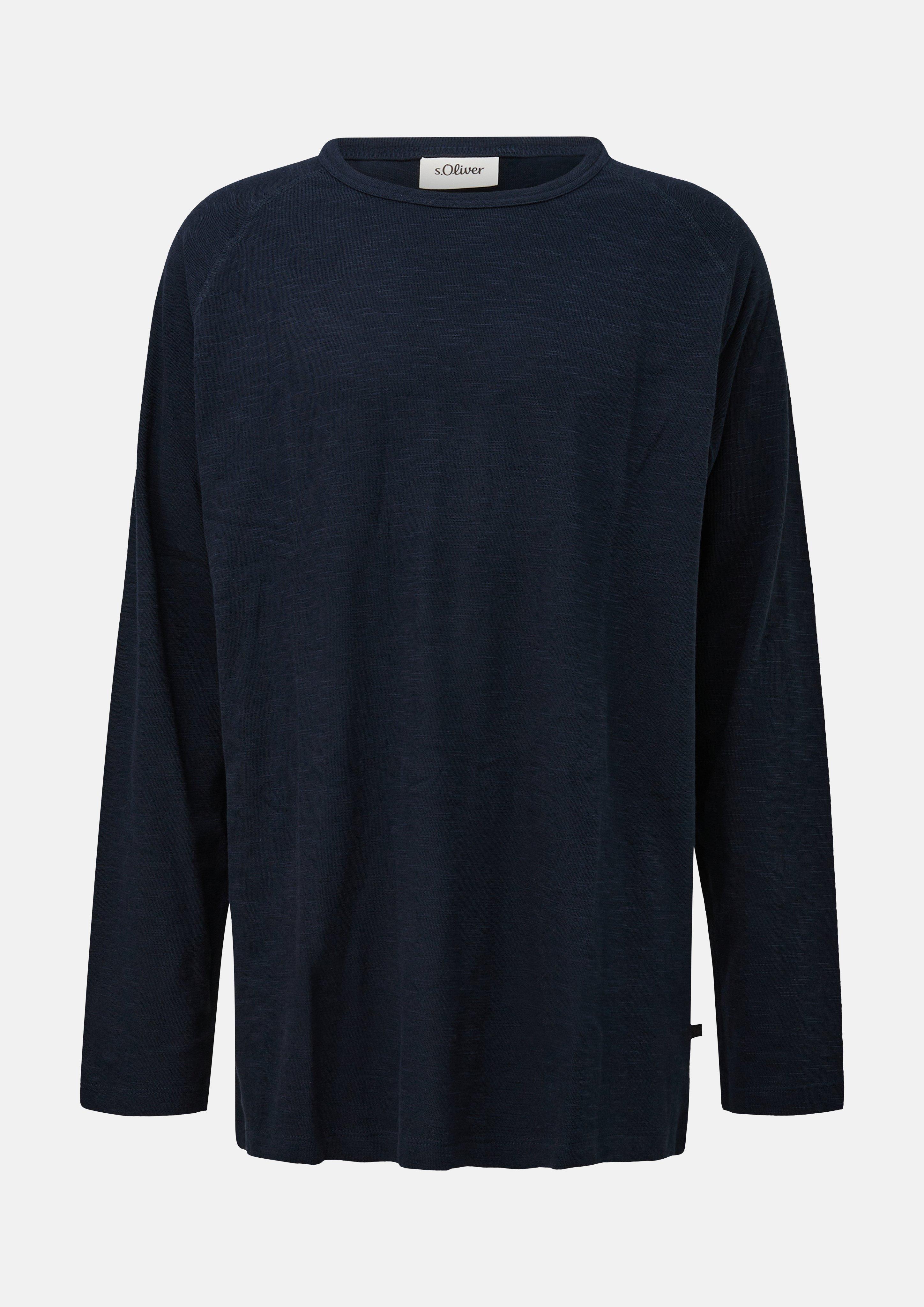 T-shirt à manches longues raglan en jersey de fil flammé en bleu marine de s.Oliver Men Tall Sizes