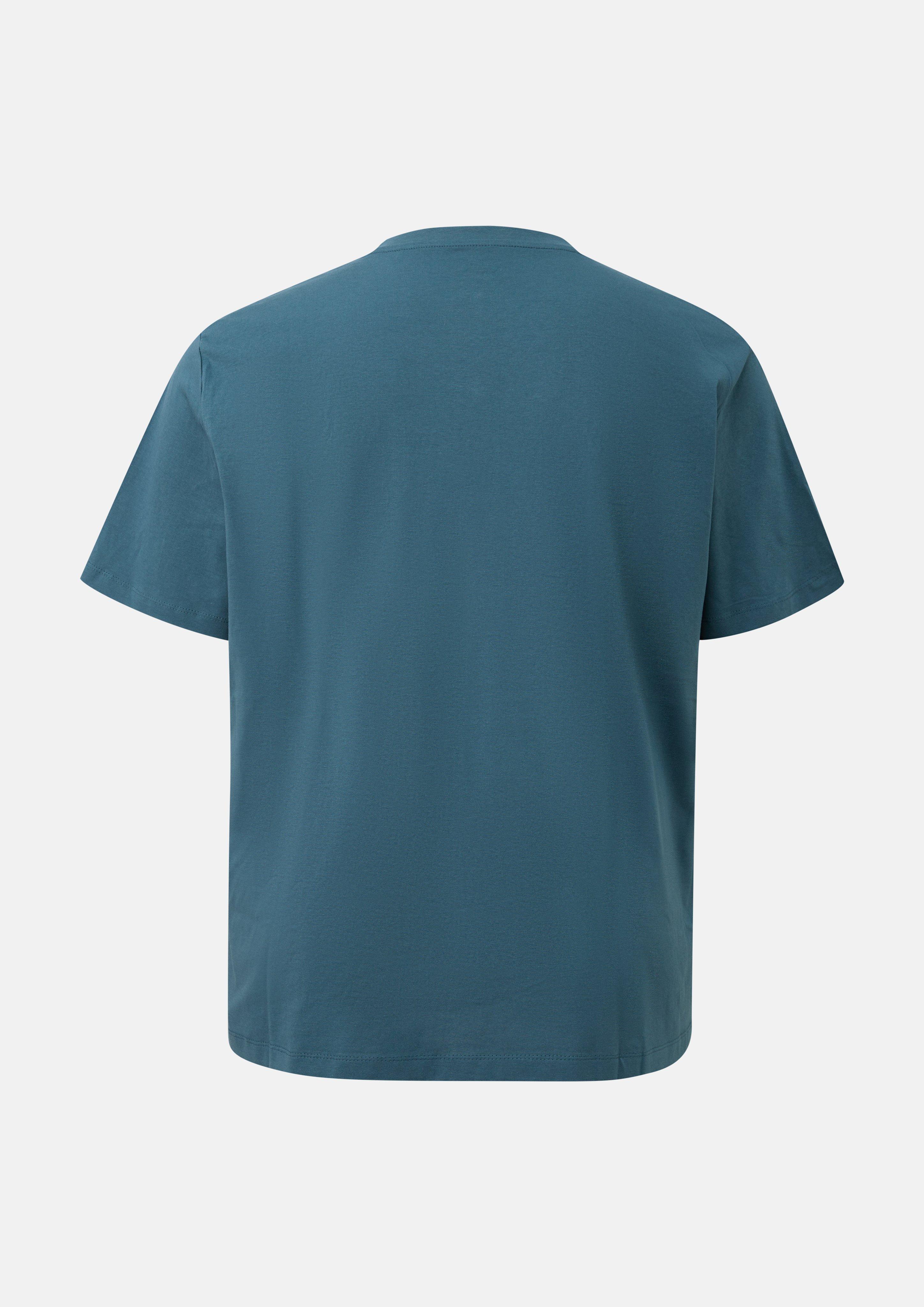 Herren Baumwoll-T-Shirt mit V-Neck und Logo-Print in blau von s.Oliver Men Big Sizes