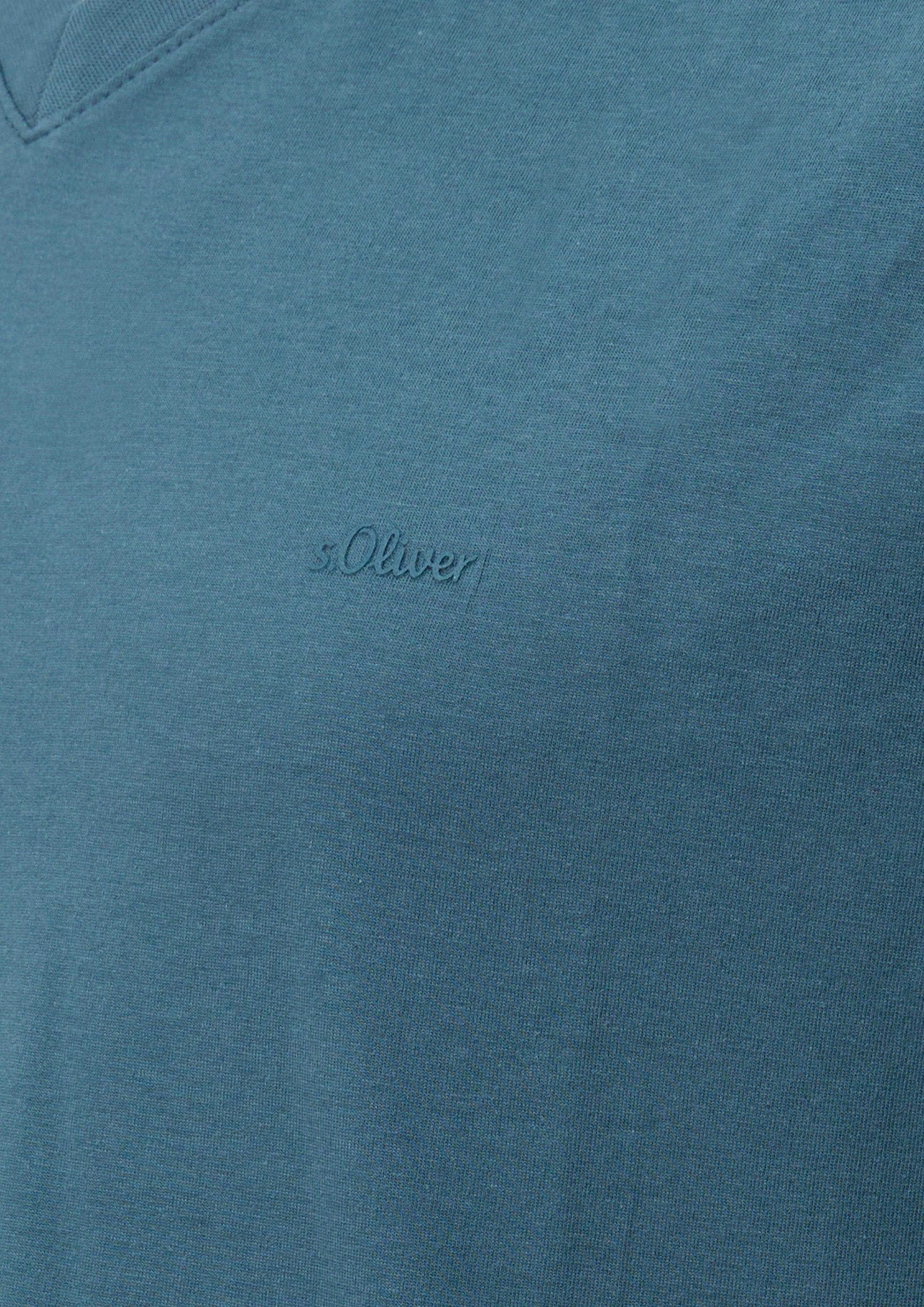 Herren Baumwoll-T-Shirt mit V-Neck und Logo-Print in blau von s.Oliver Men Big Sizes