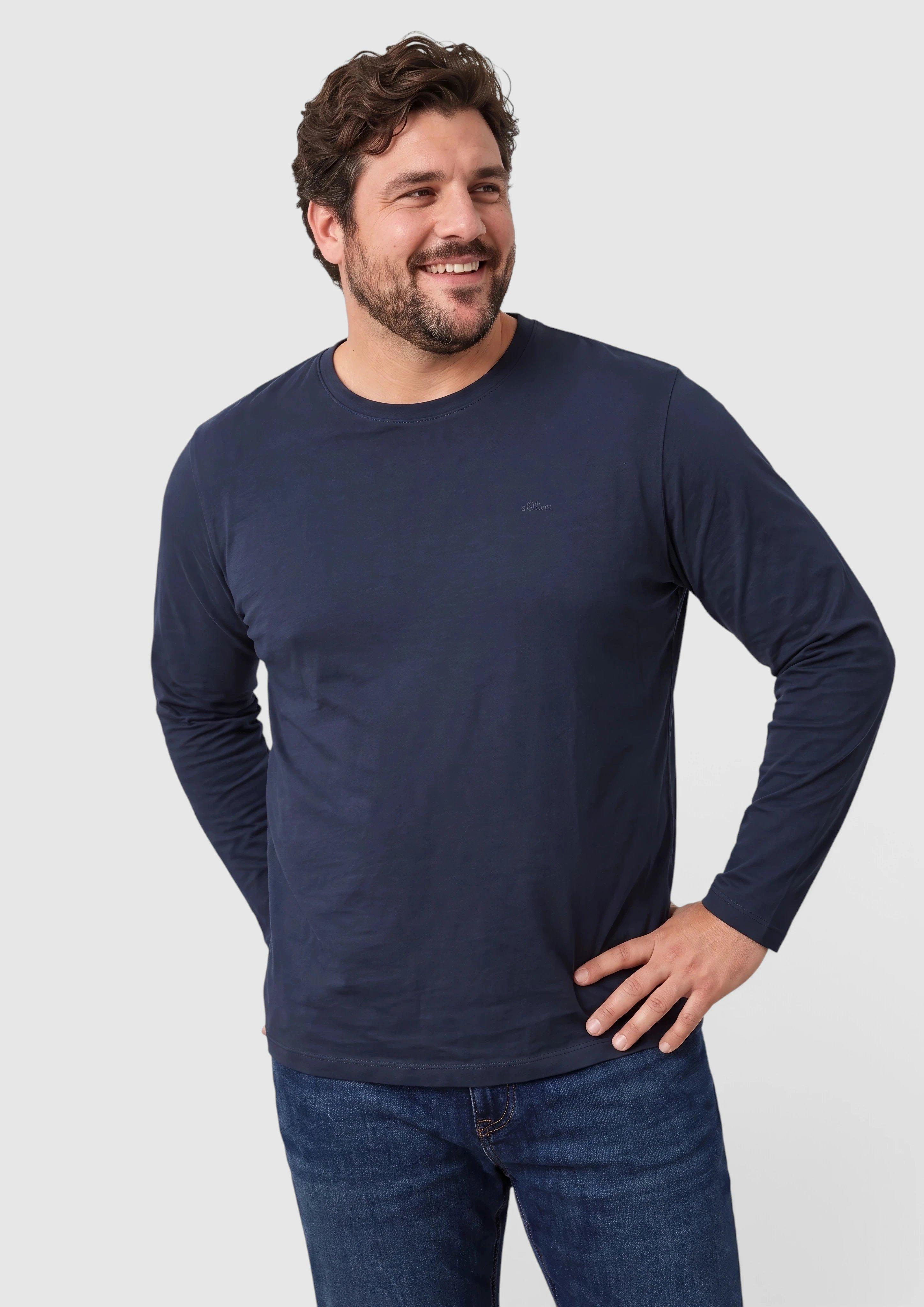 Cotton Long-Sleeve Shirt with Logo in navy by s.Oliver Men Big Sizes