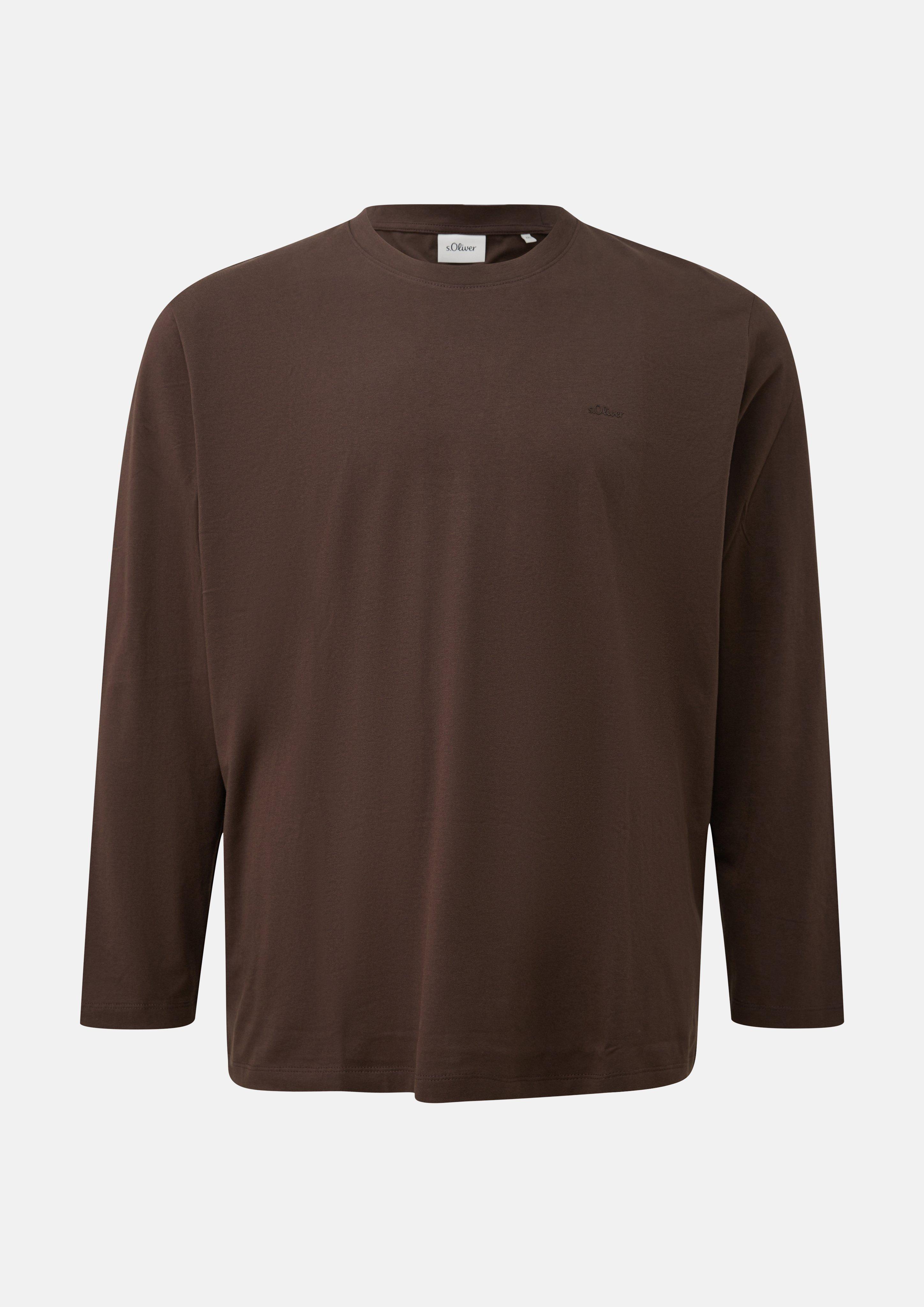 Baumwoll-Longsleeve mit Logo in Farbe dunkelbraun von s.Oliver Men Big Sizes