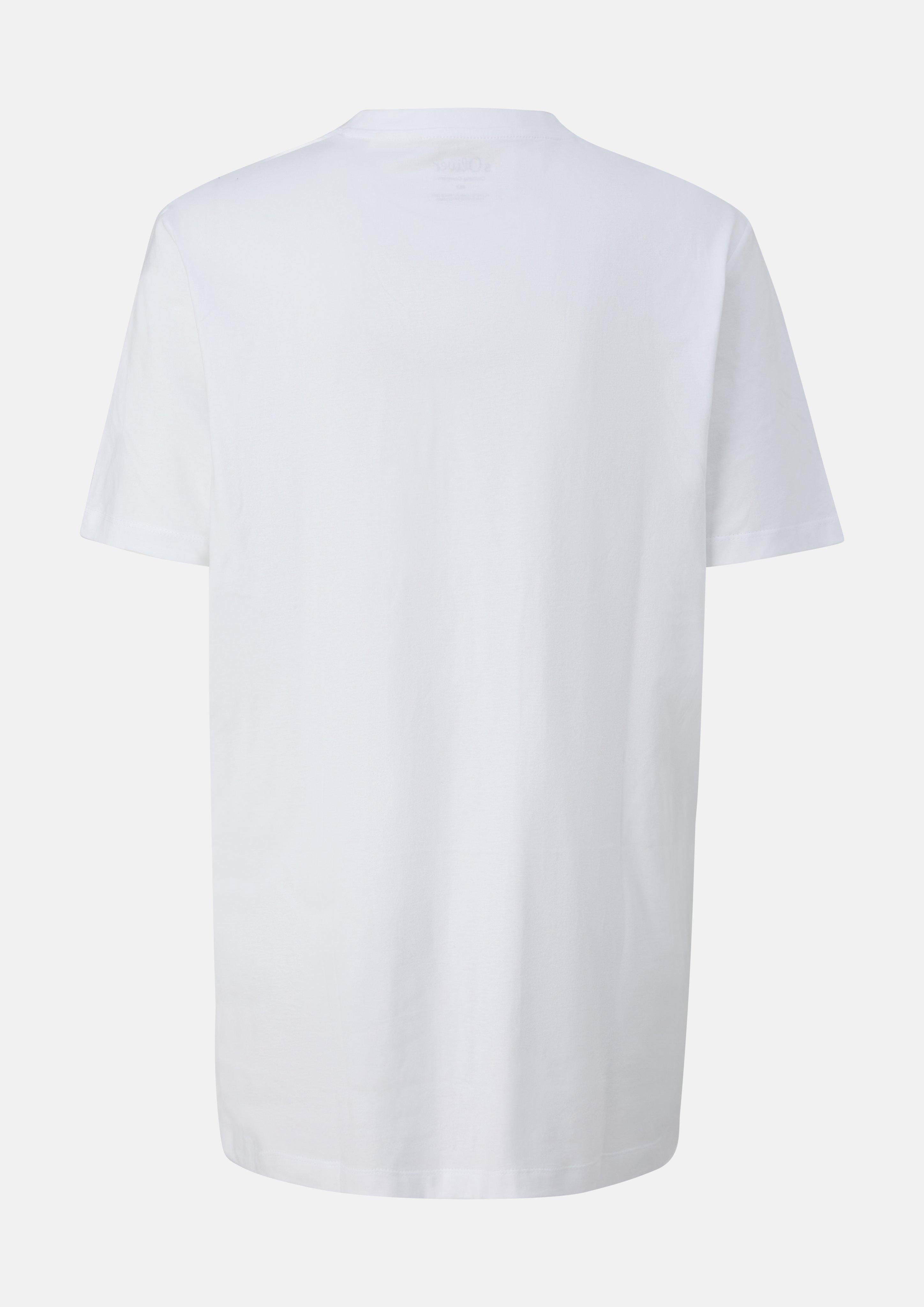 Hommes T-shirt en coton à col en V et imprimé logo en blanc de s.Oliver Men Tall Sizes
