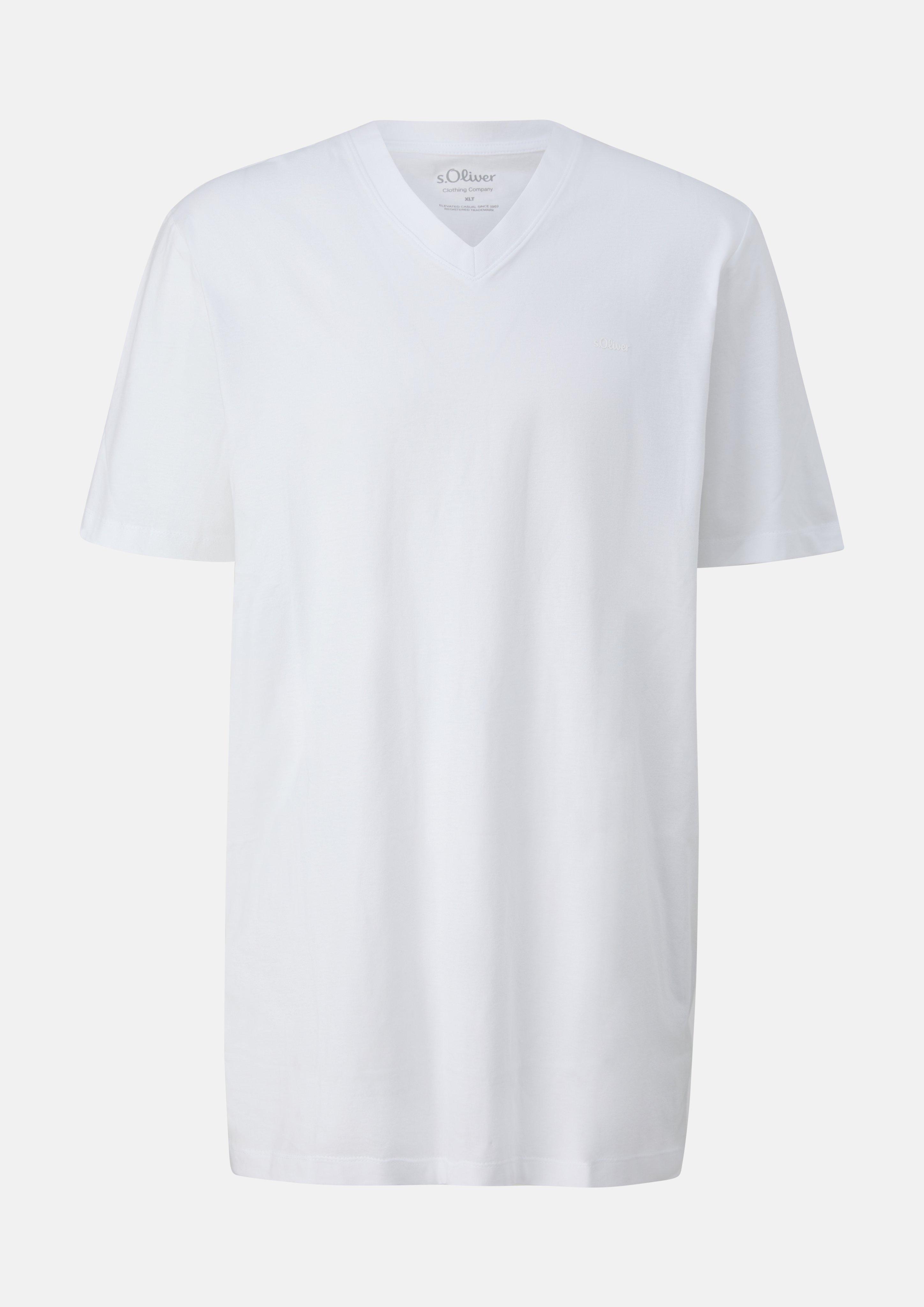 T-shirt en coton à col en V et imprimé logo en blanc de s.Oliver Men Tall Sizes