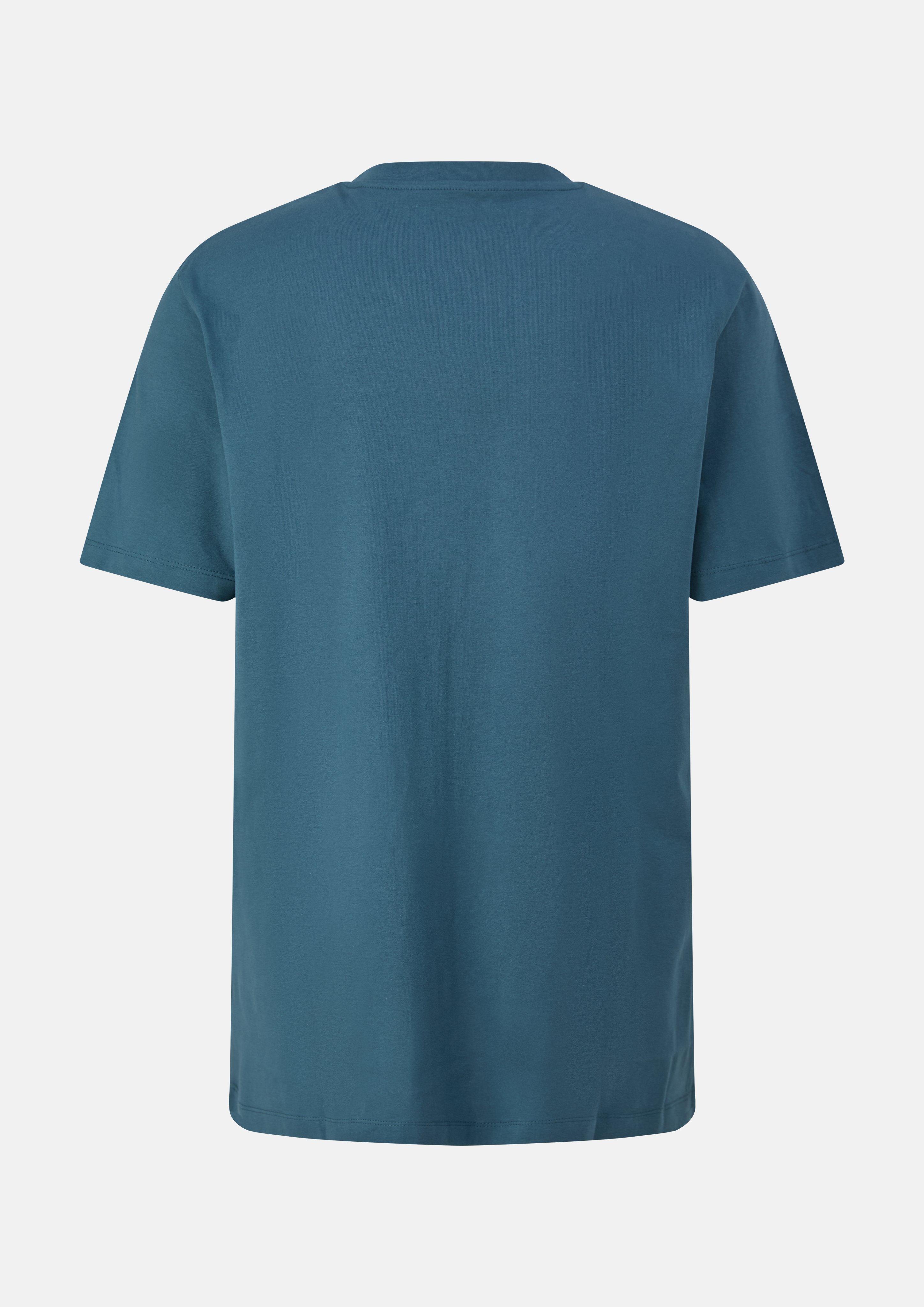 Hommes T-shirt en coton à col en V et imprimé logo en bleu de s.Oliver Men Tall Sizes