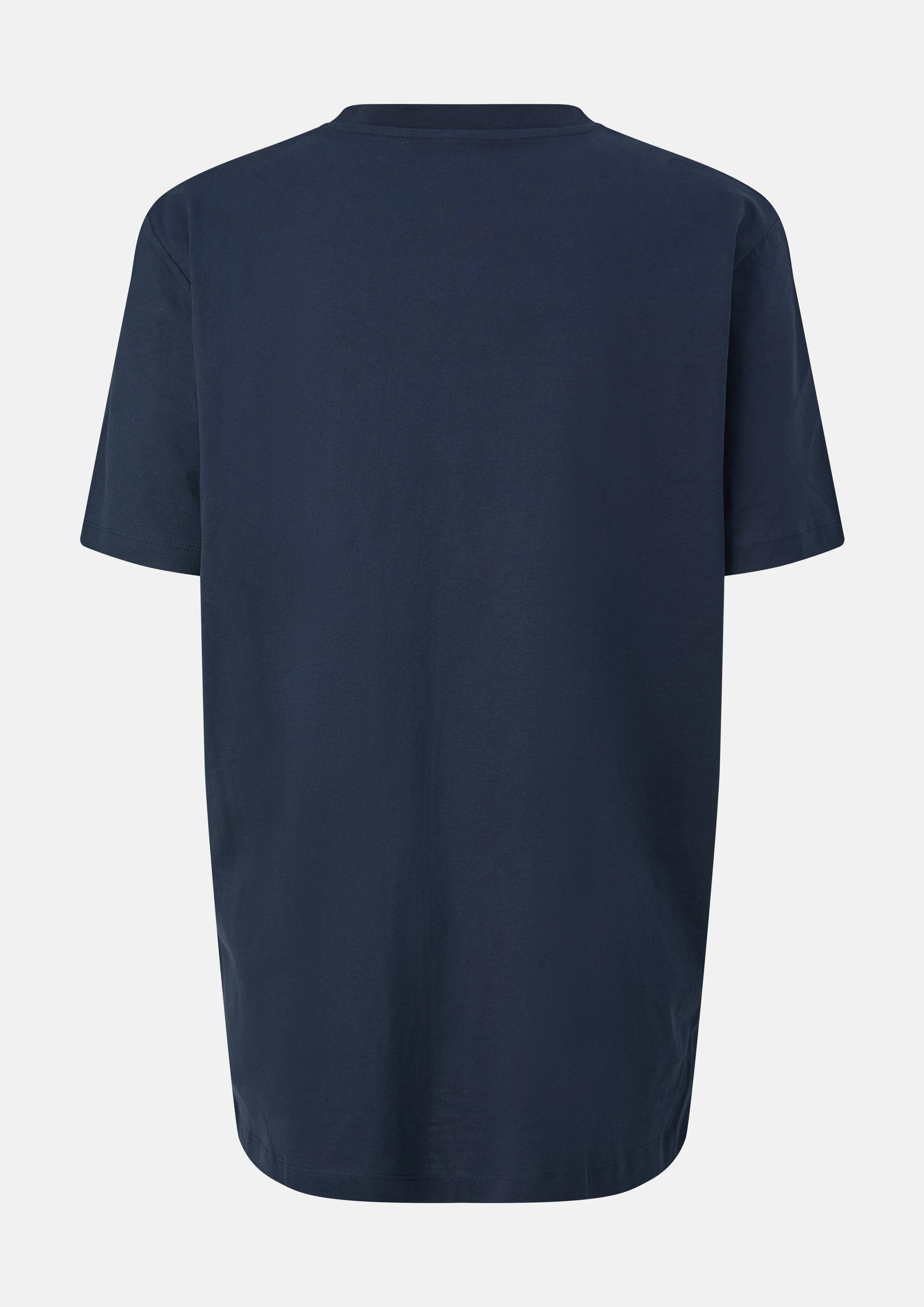 Hommes T-shirt en coton à col en V et imprimé logo en bleu de s.Oliver Men Tall Sizes