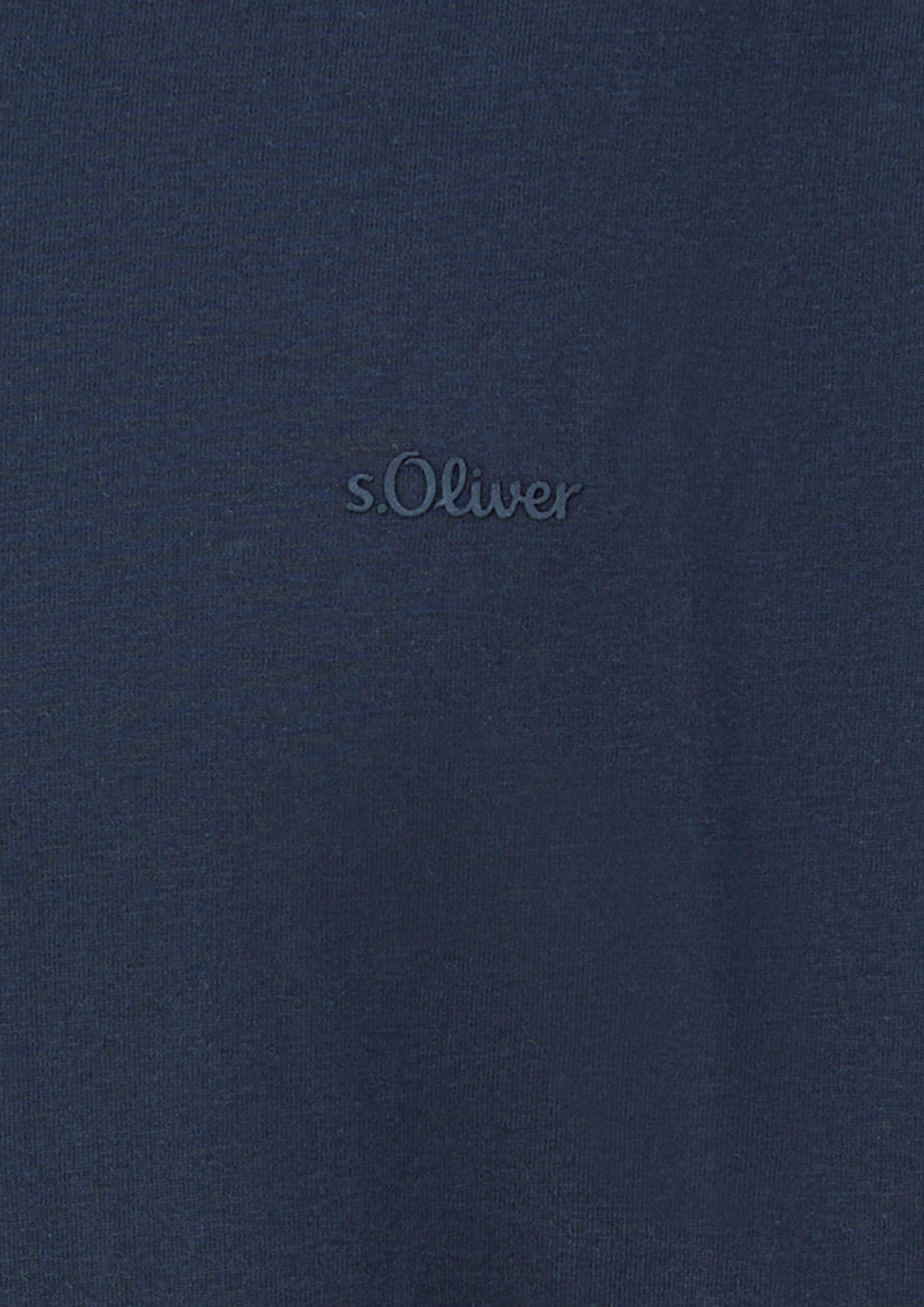 Hommes T-shirt en coton à col en V et imprimé logo en bleu de s.Oliver Men Tall Sizes