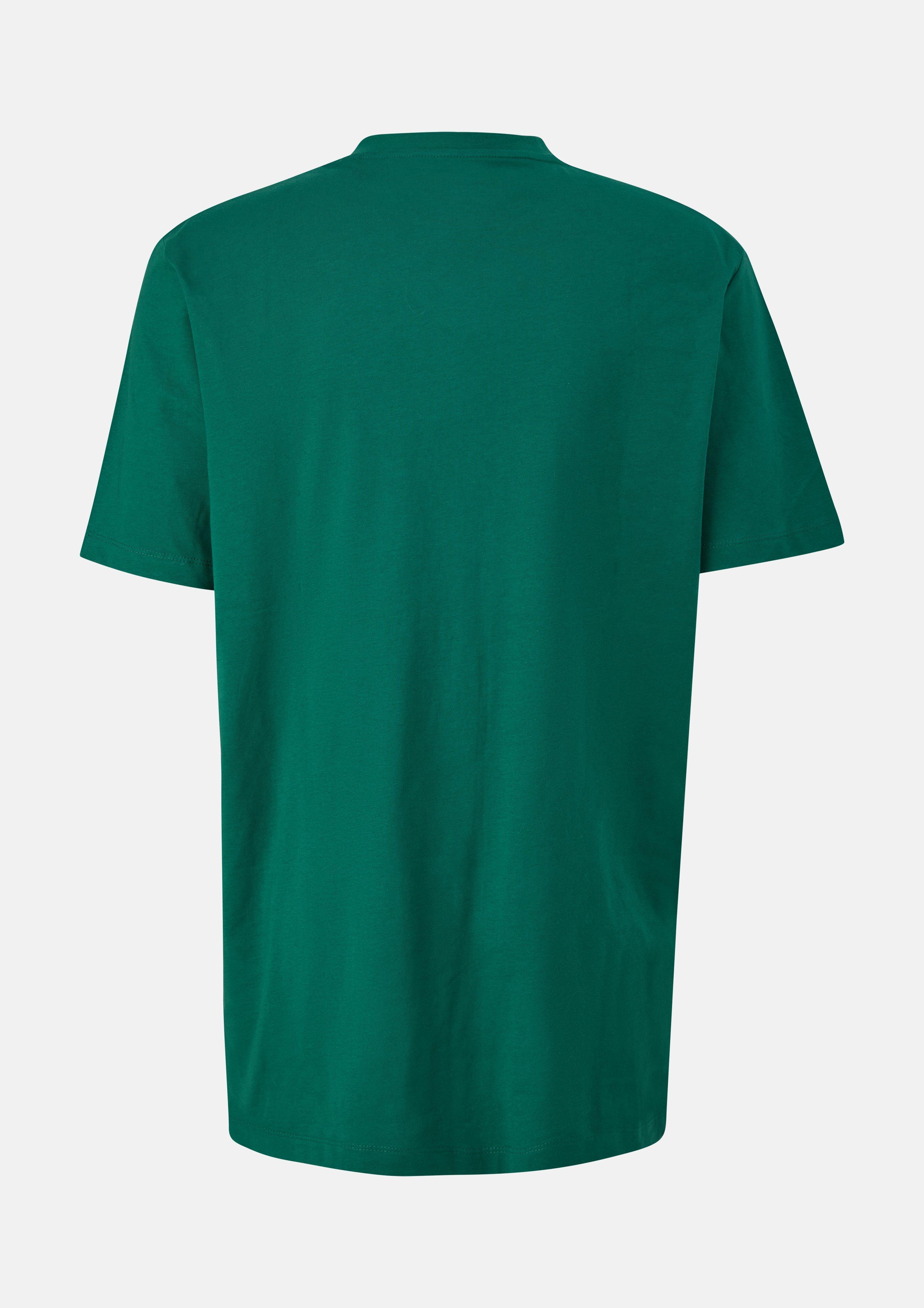 Hommes T-shirt en coton à col en V et imprimé logo en vert de s.Oliver Men Tall Sizes