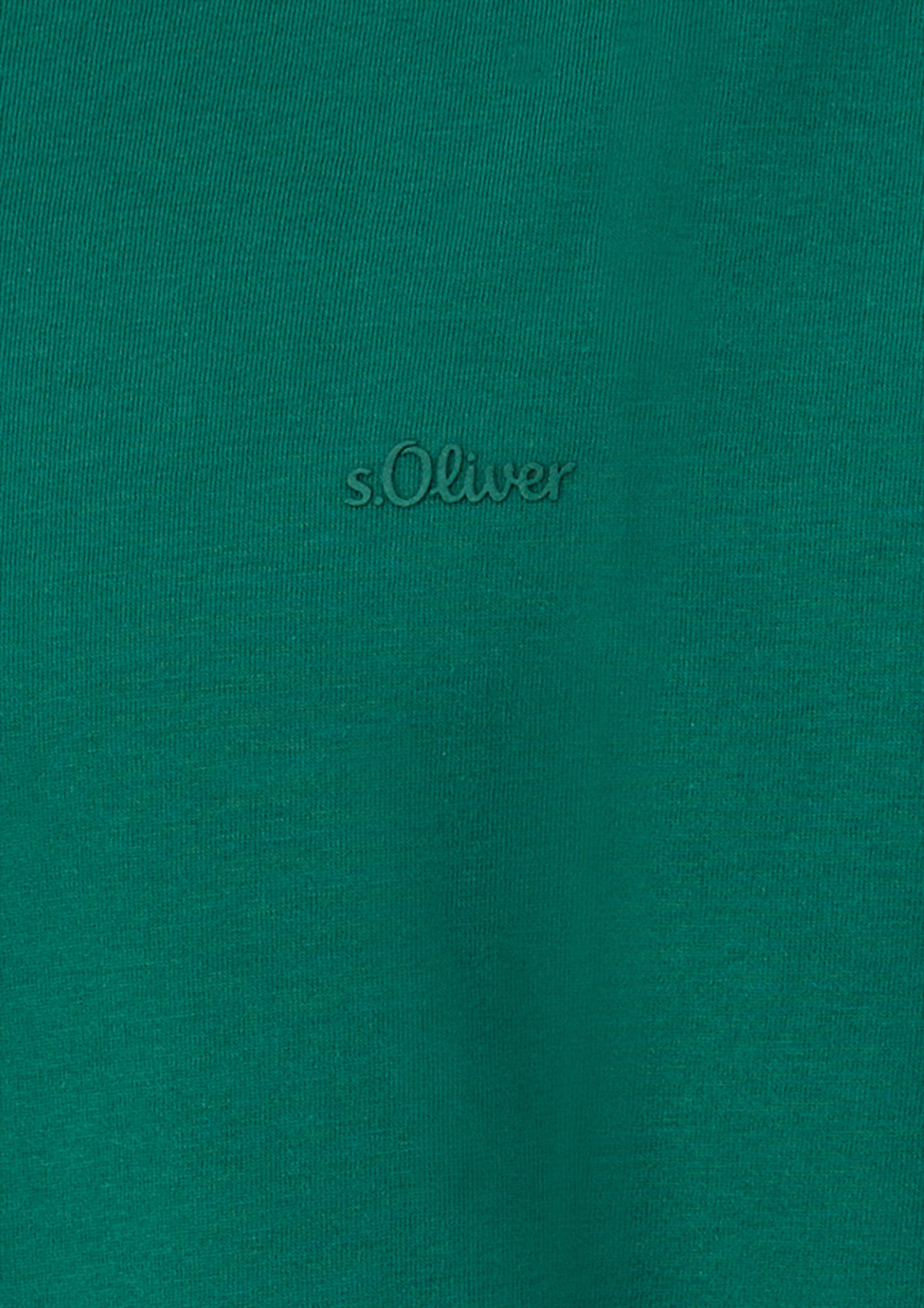 Hommes T-shirt en coton à col en V et imprimé logo en vert de s.Oliver Men Tall Sizes
