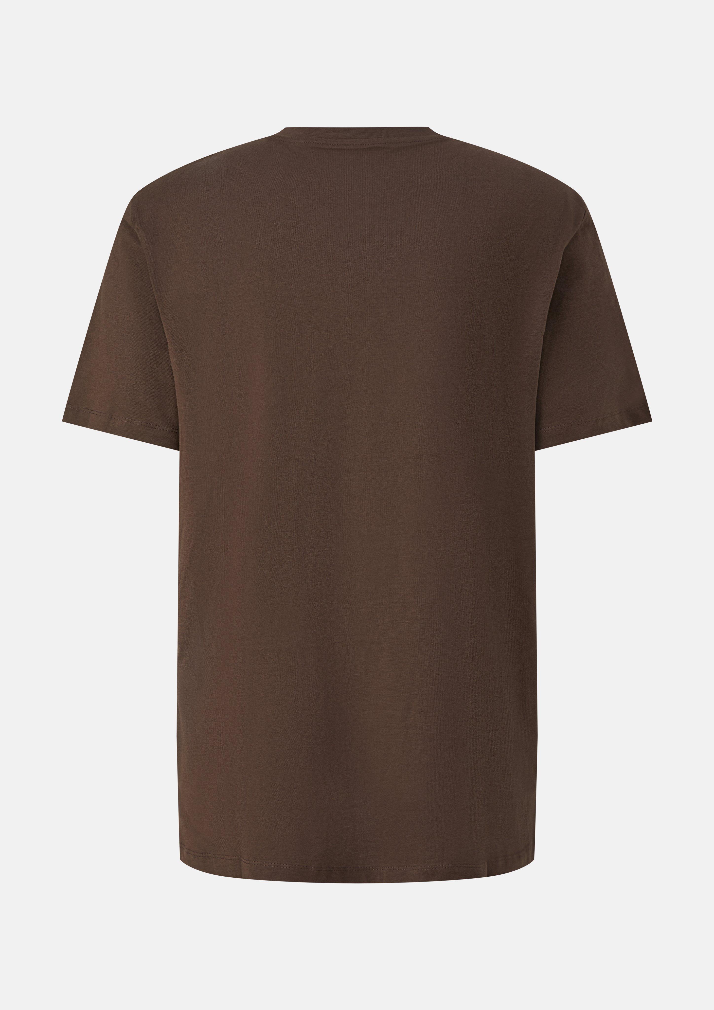 Hommes T-shirt en coton à col en V avec logo imprimé en brun de s.Oliver Men Tall Sizes