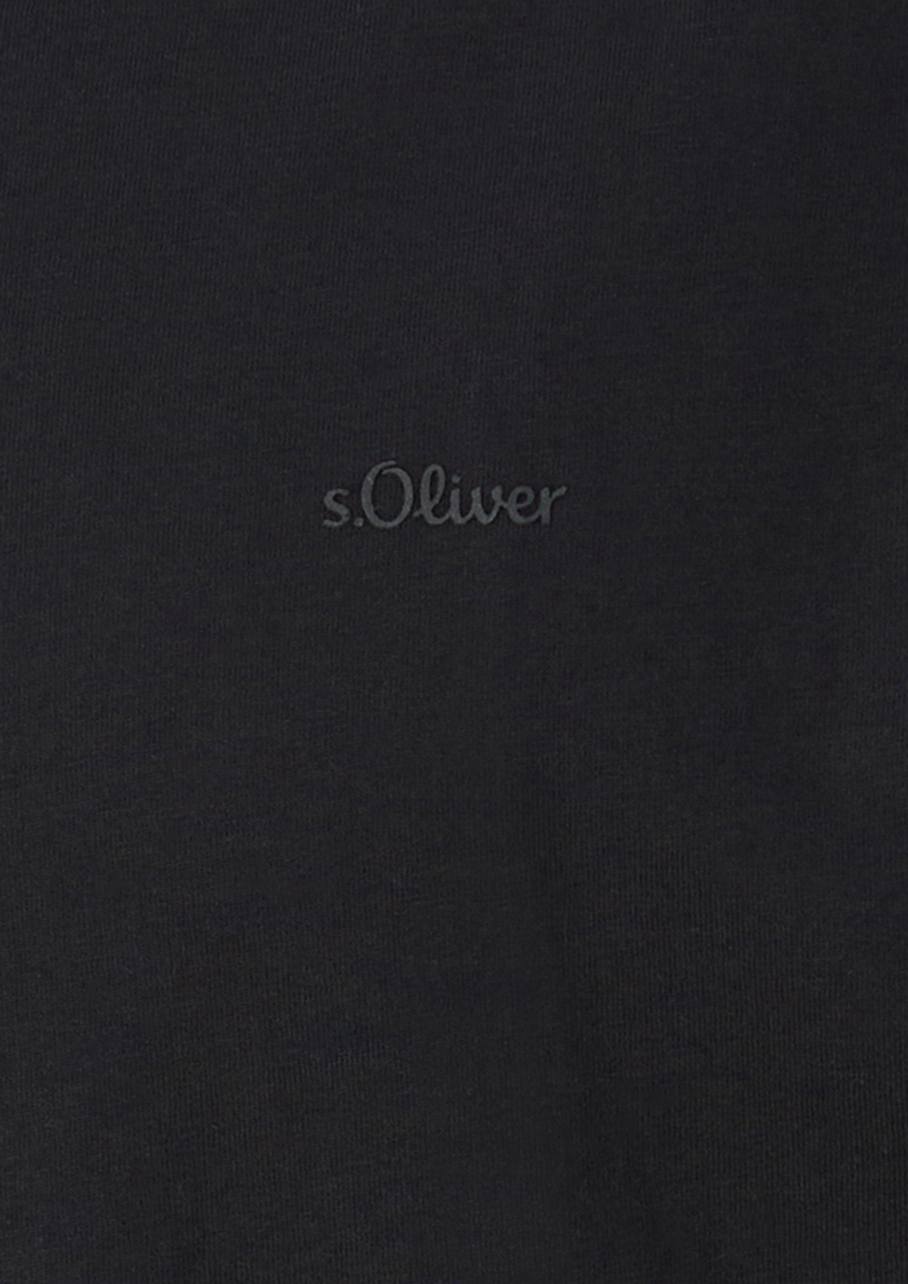 Hommes T-shirt en coton à col en V et imprimé logo en noir de s.Oliver Men Tall Sizes