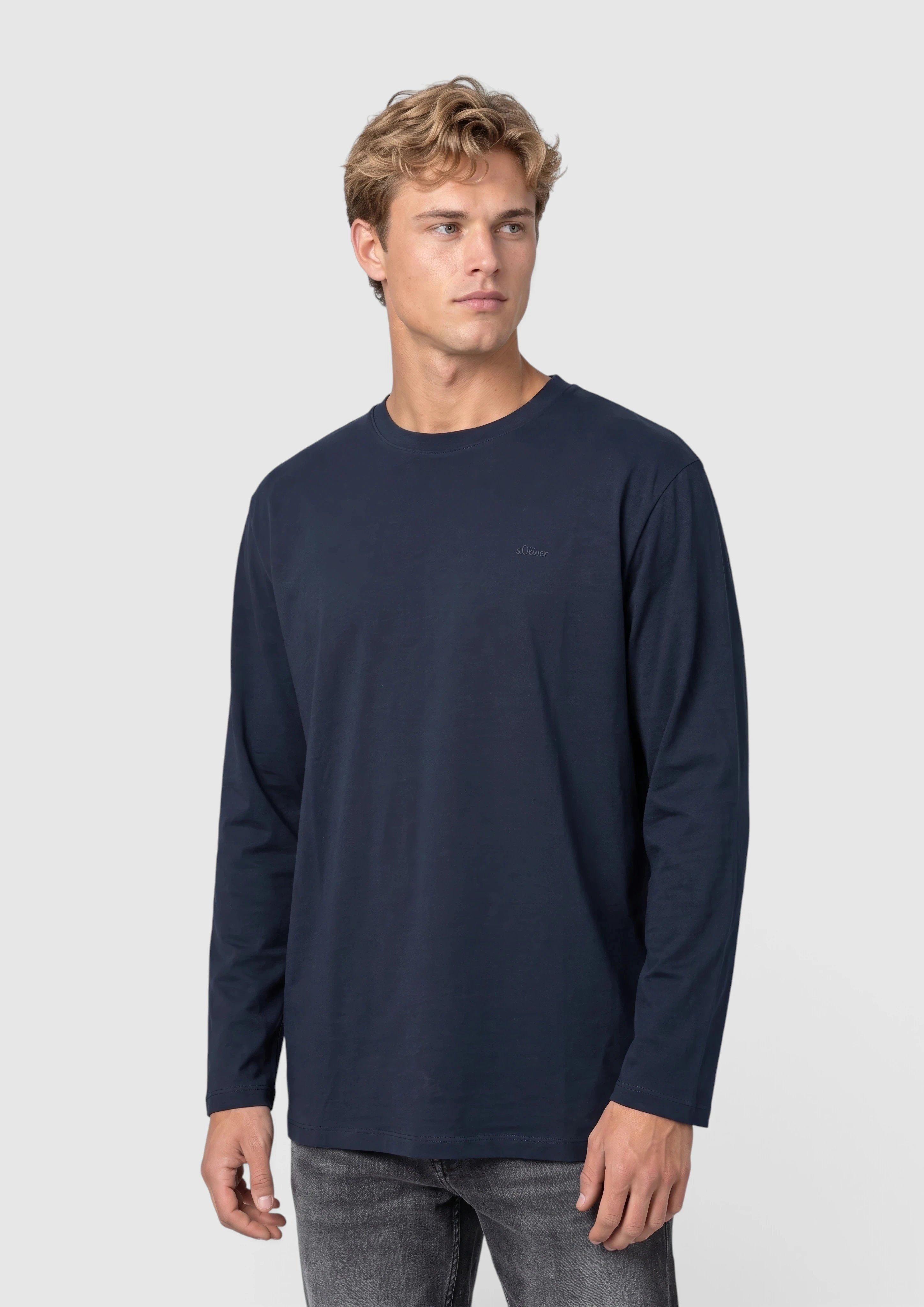 Katoenen shirt met lange mouwen en logo in navy van s.Oliver Men Tall Sizes
