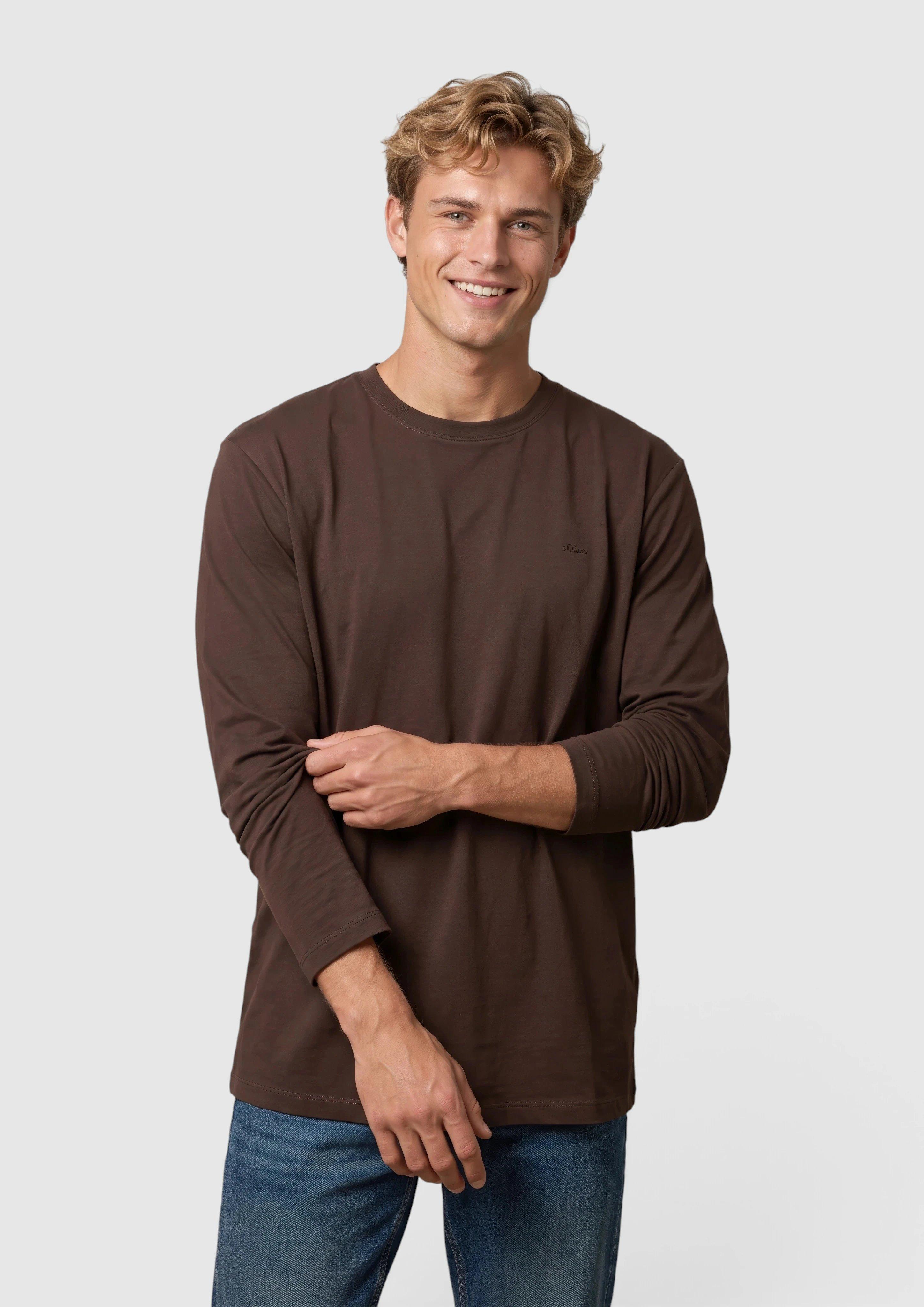Majica dugih rukava od pamuka s logotipom u boji tamnosiva od s.Oliver Men Tall Sizes