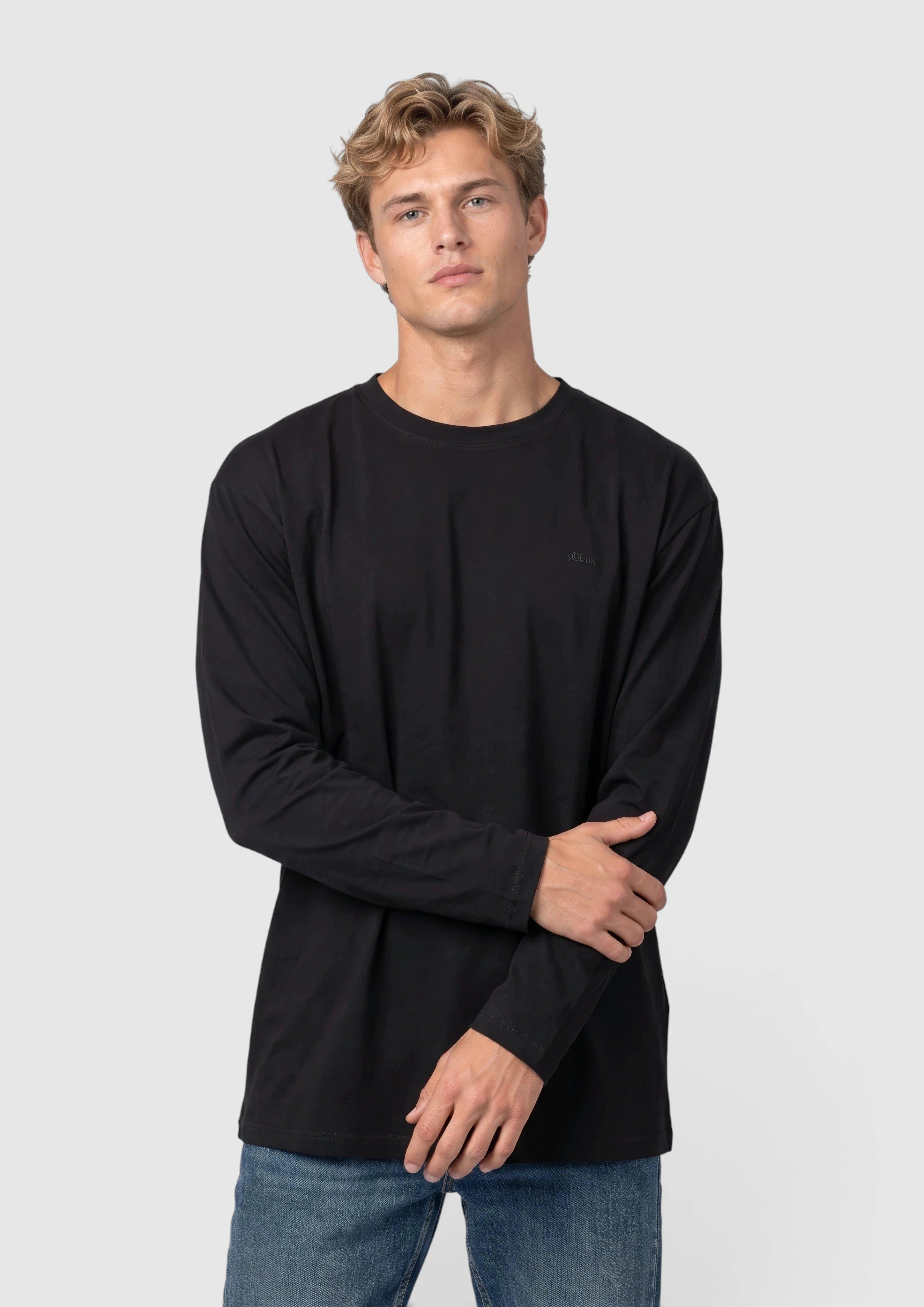 Bavlněné tričko s dlouhým rukávem a s logem v barvě černá od s.Oliver Men Tall Sizes