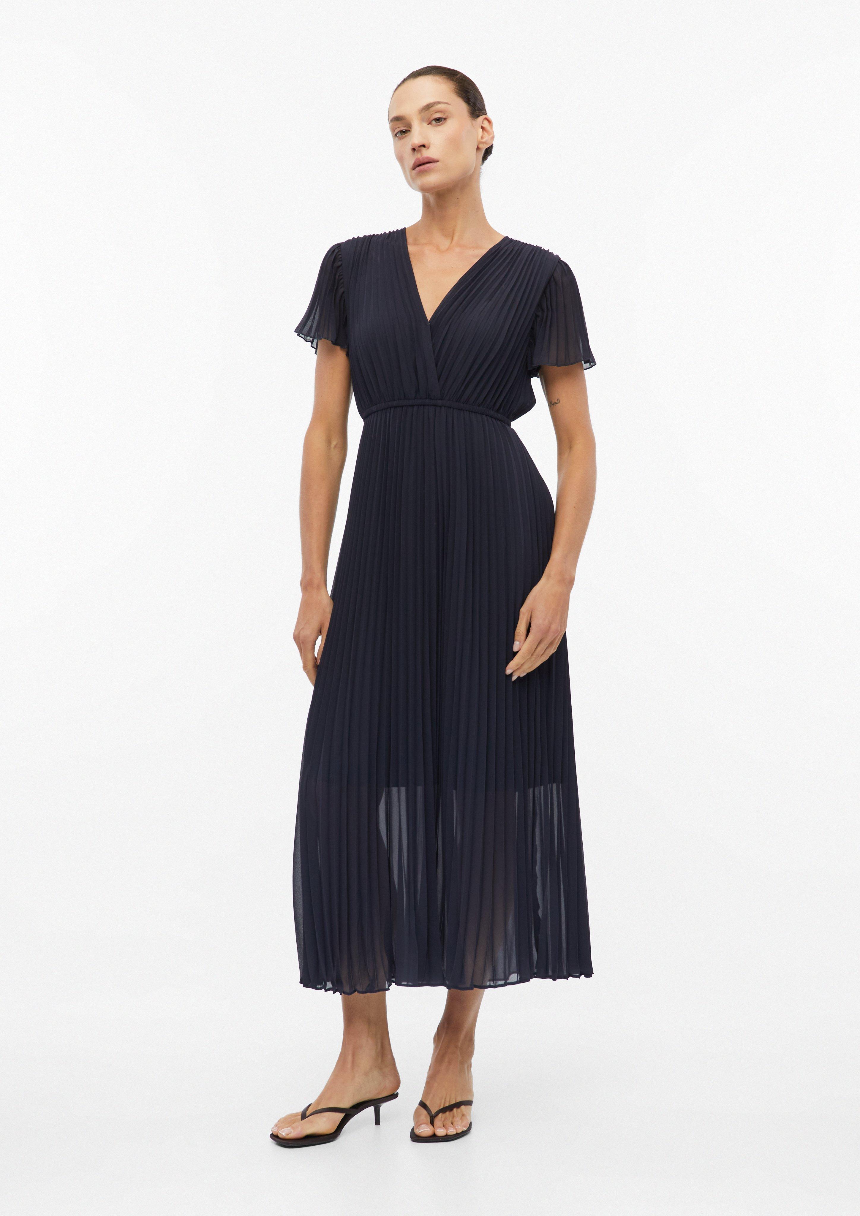Pleated dress in midi length in navy by COMMA