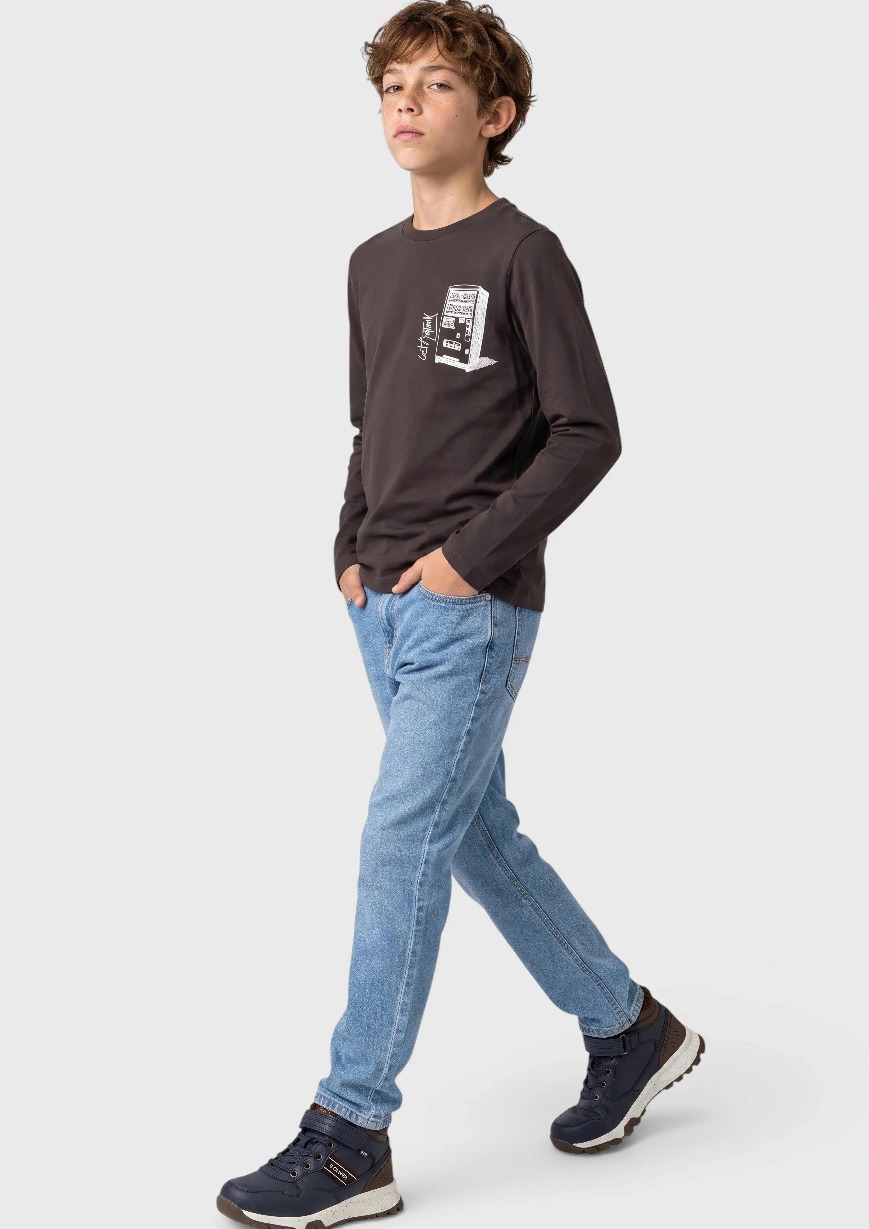 T-shirt met lange mouwen van lichte sweatstof in donkerbruin van s.Oliver