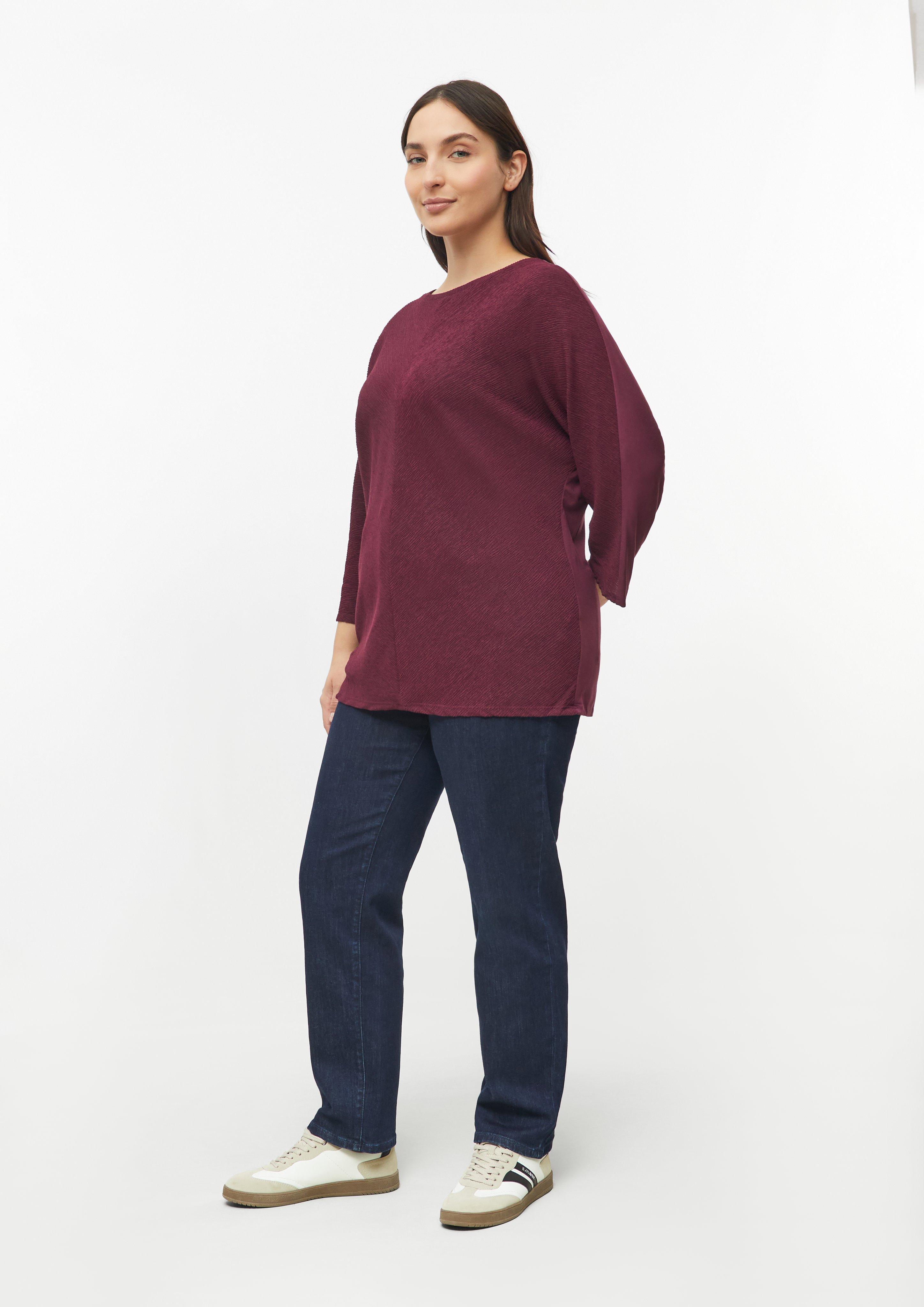 Femmes T-shirt en mélange de tissus à manches chauve-souris en rouge de s.Oliver CURVE