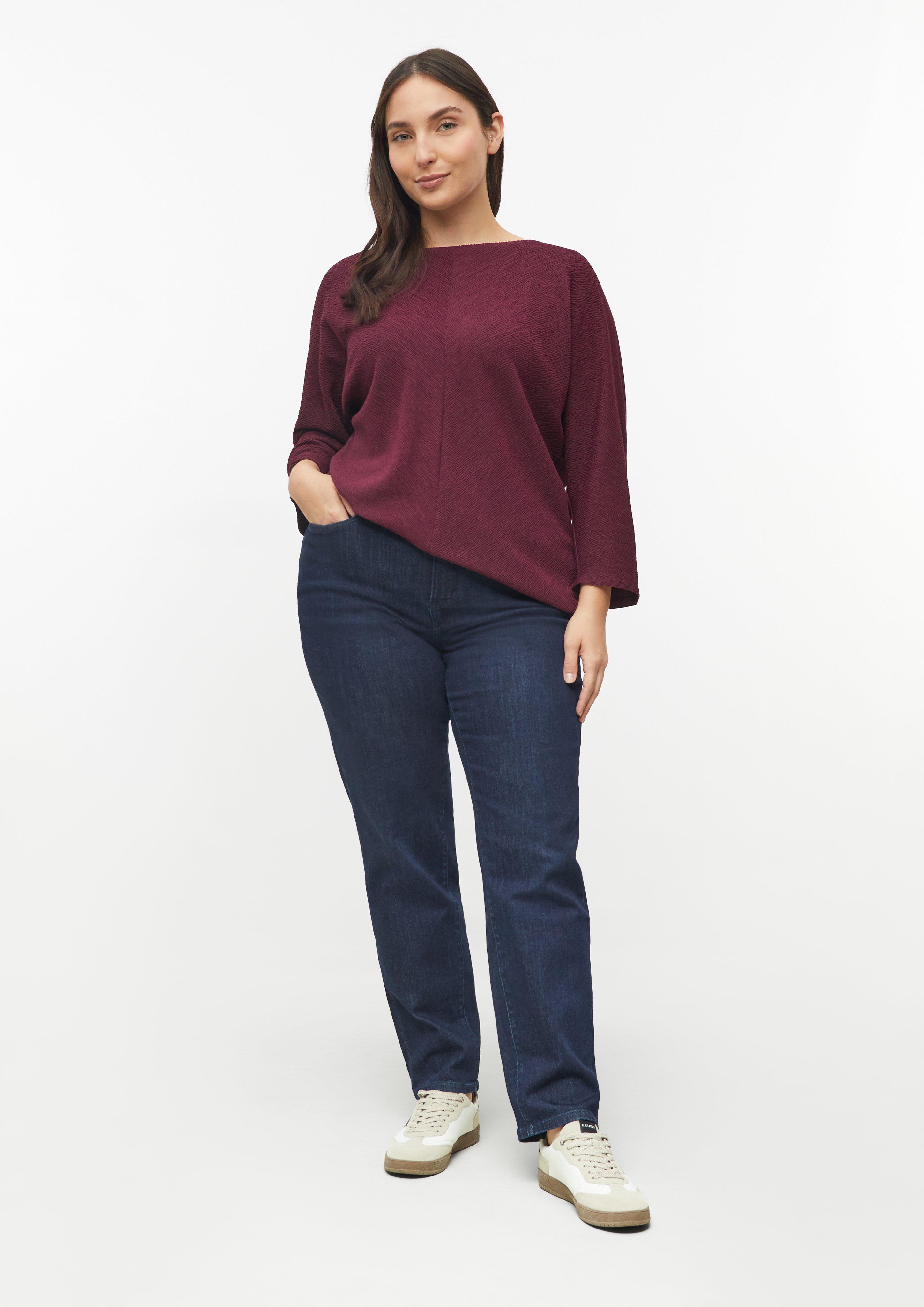 Femmes T-shirt en mélange de tissus à manches chauve-souris en rouge de s.Oliver CURVE