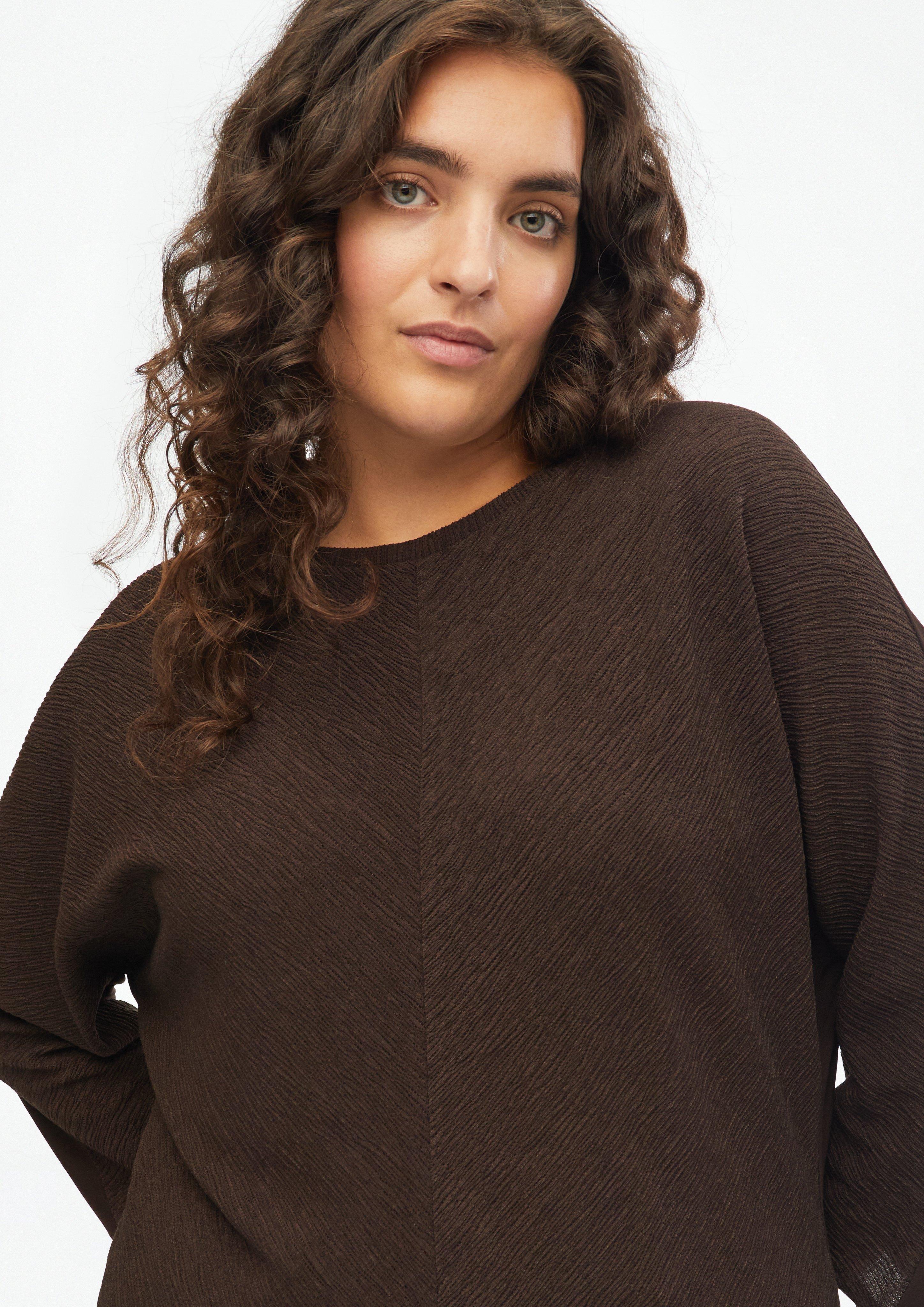 Women Blended-fabric shirt with batwing sleeves in brown by s.Oliver CURVE