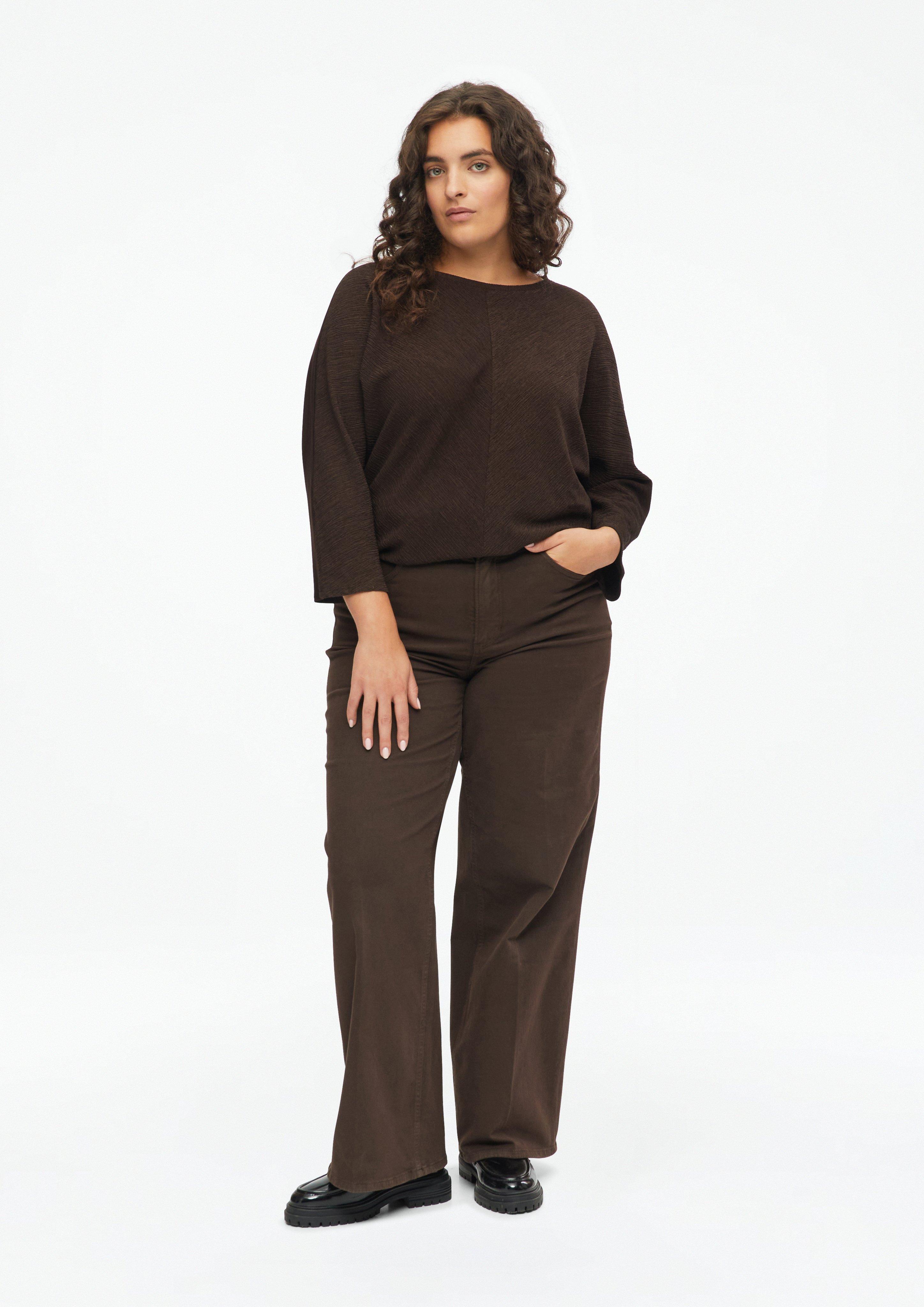 Women Blended-fabric shirt with batwing sleeves in brown by s.Oliver CURVE