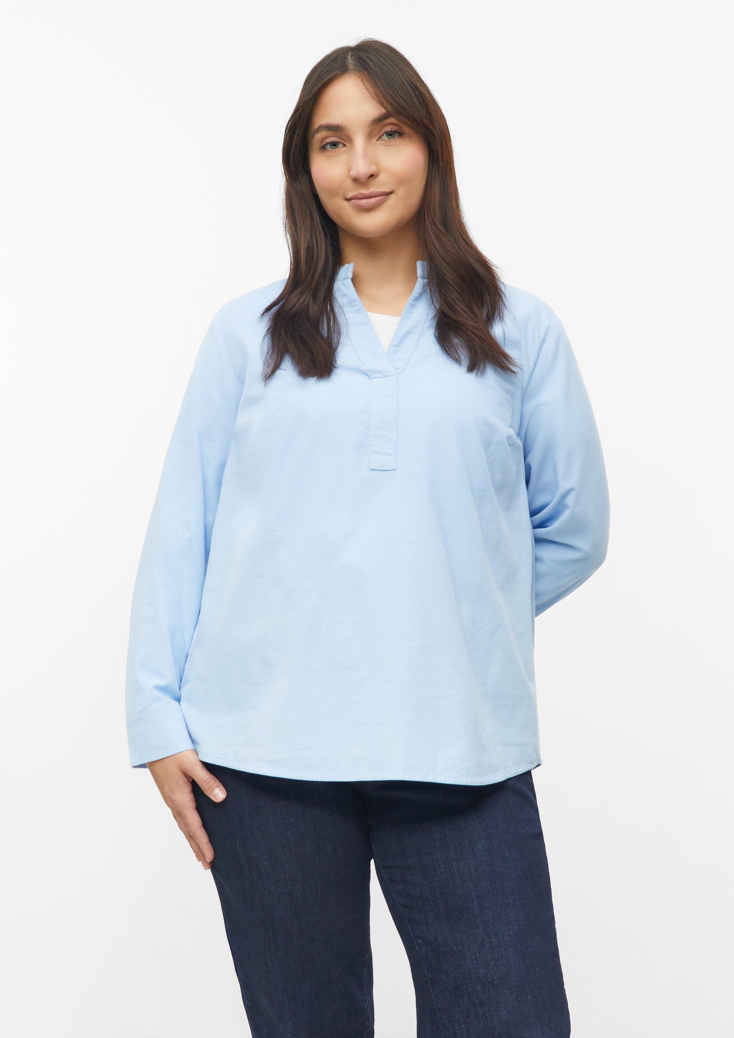 Feincord-Bluse mit Stehkragen in Farbe hellblau von s.Oliver CURVE