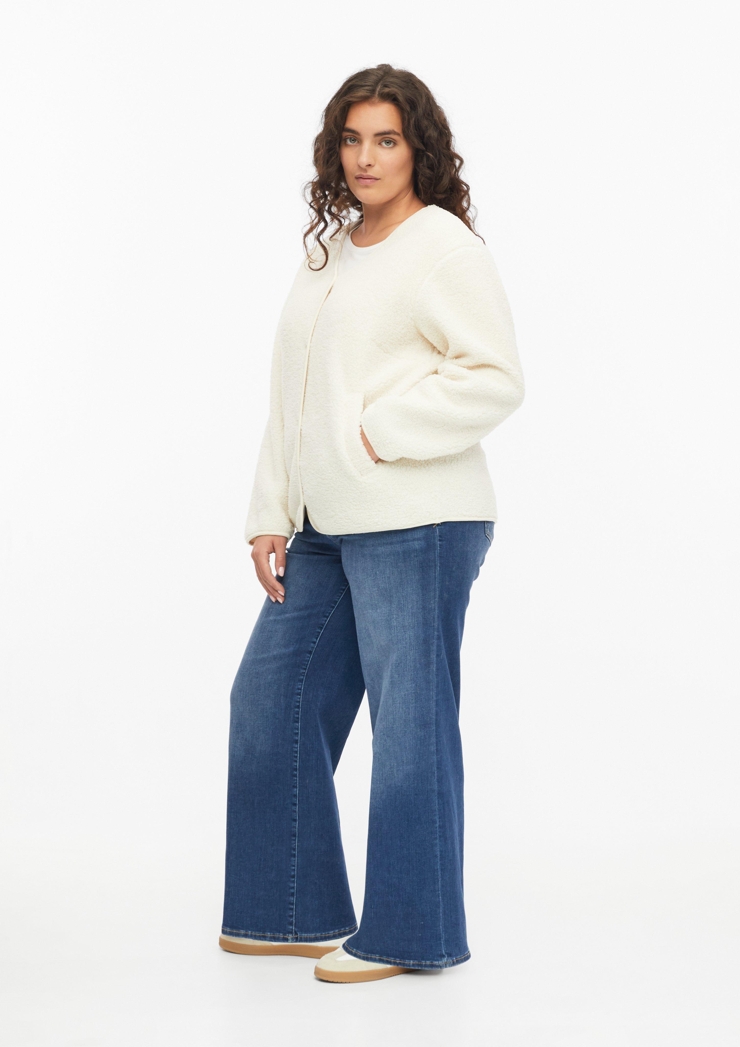 Women Lightweight teddy jacket with a relaxed fit in cream by s.Oliver CURVE