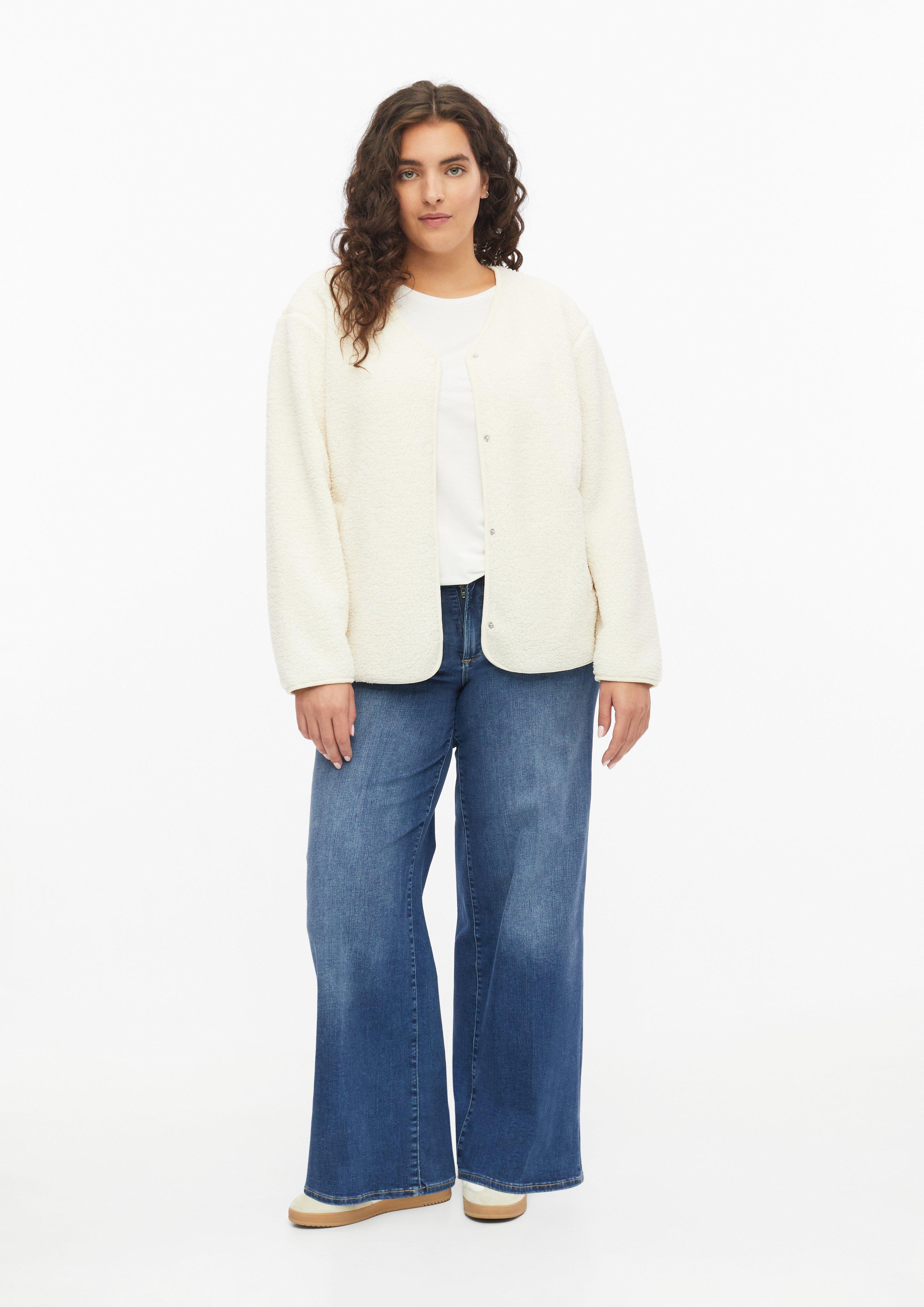 Women Lightweight teddy jacket with a relaxed fit in cream by s.Oliver CURVE