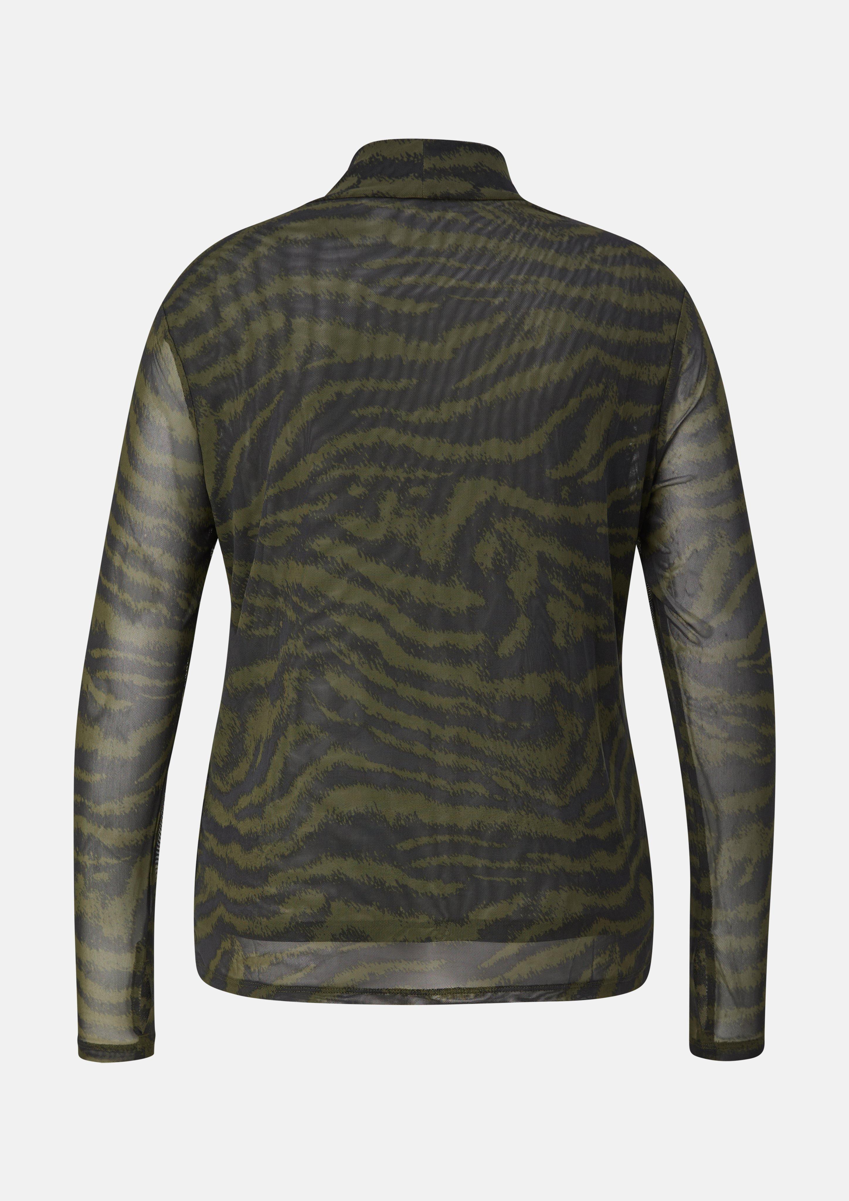 Damen Leicht transparentes Mesh-Shirt mit All-over-Print in olive von s.Oliver CURVE