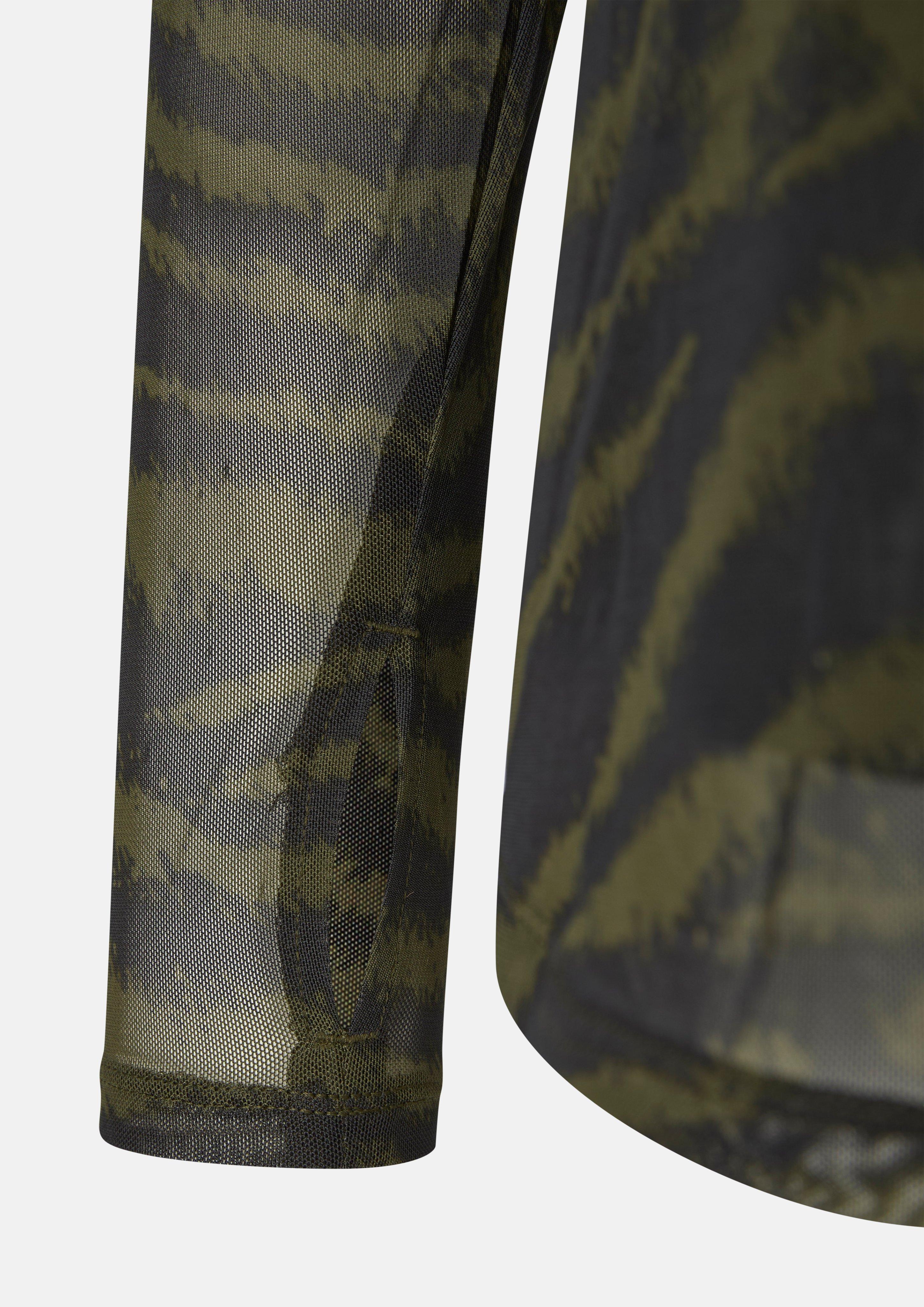 Damen Leicht transparentes Mesh-Shirt mit All-over-Print in olive von s.Oliver CURVE