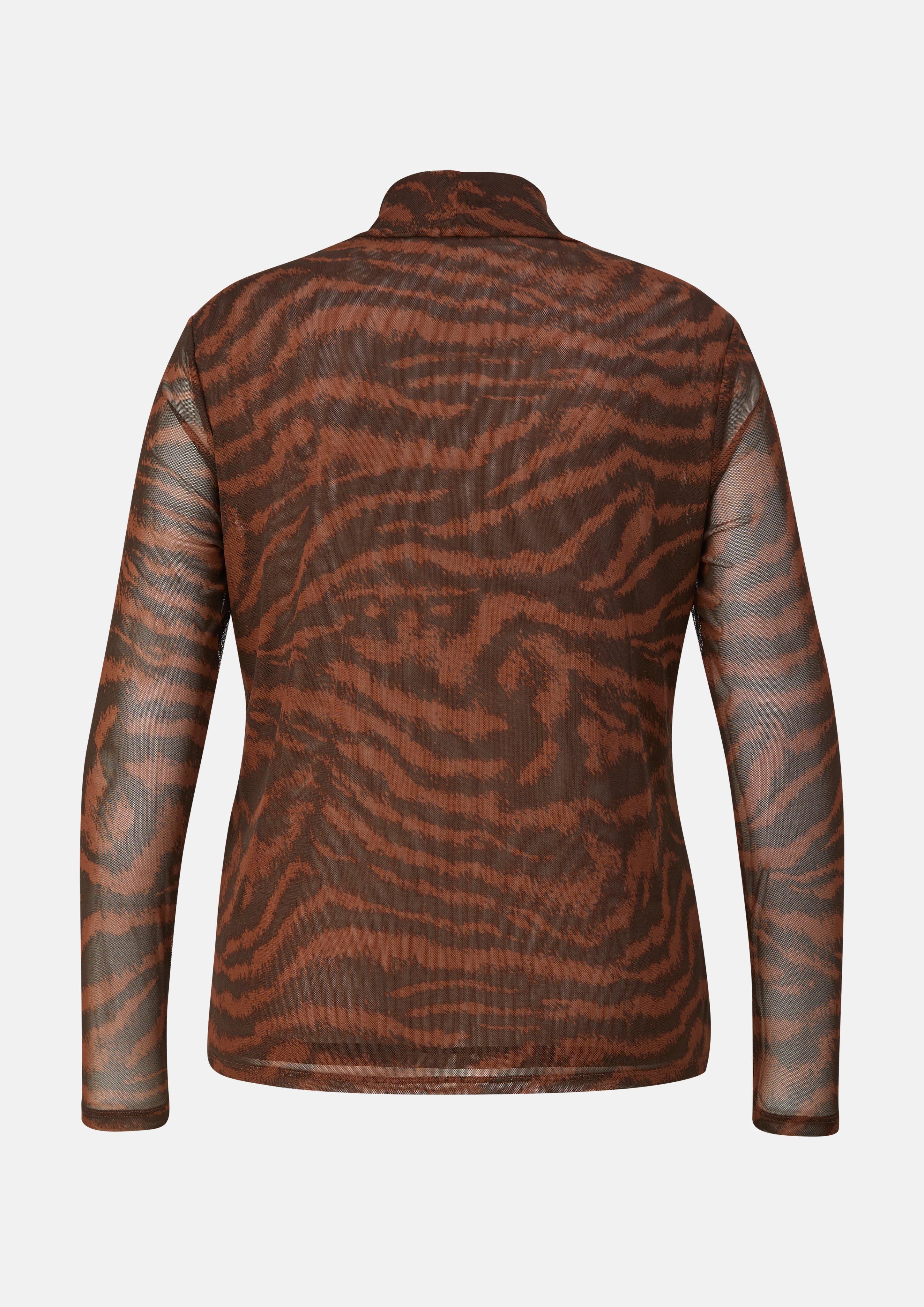Damen Leicht transparentes Mesh-Shirt mit All-over-Print in orange von s.Oliver CURVE