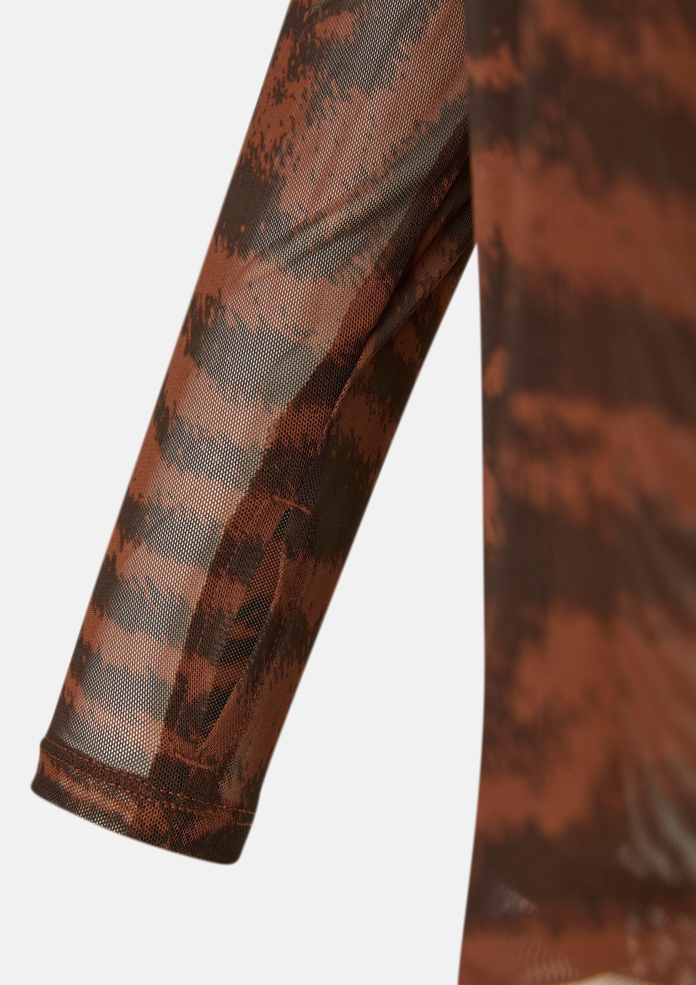 Damen Leicht transparentes Mesh-Shirt mit All-over-Print in orange von s.Oliver CURVE