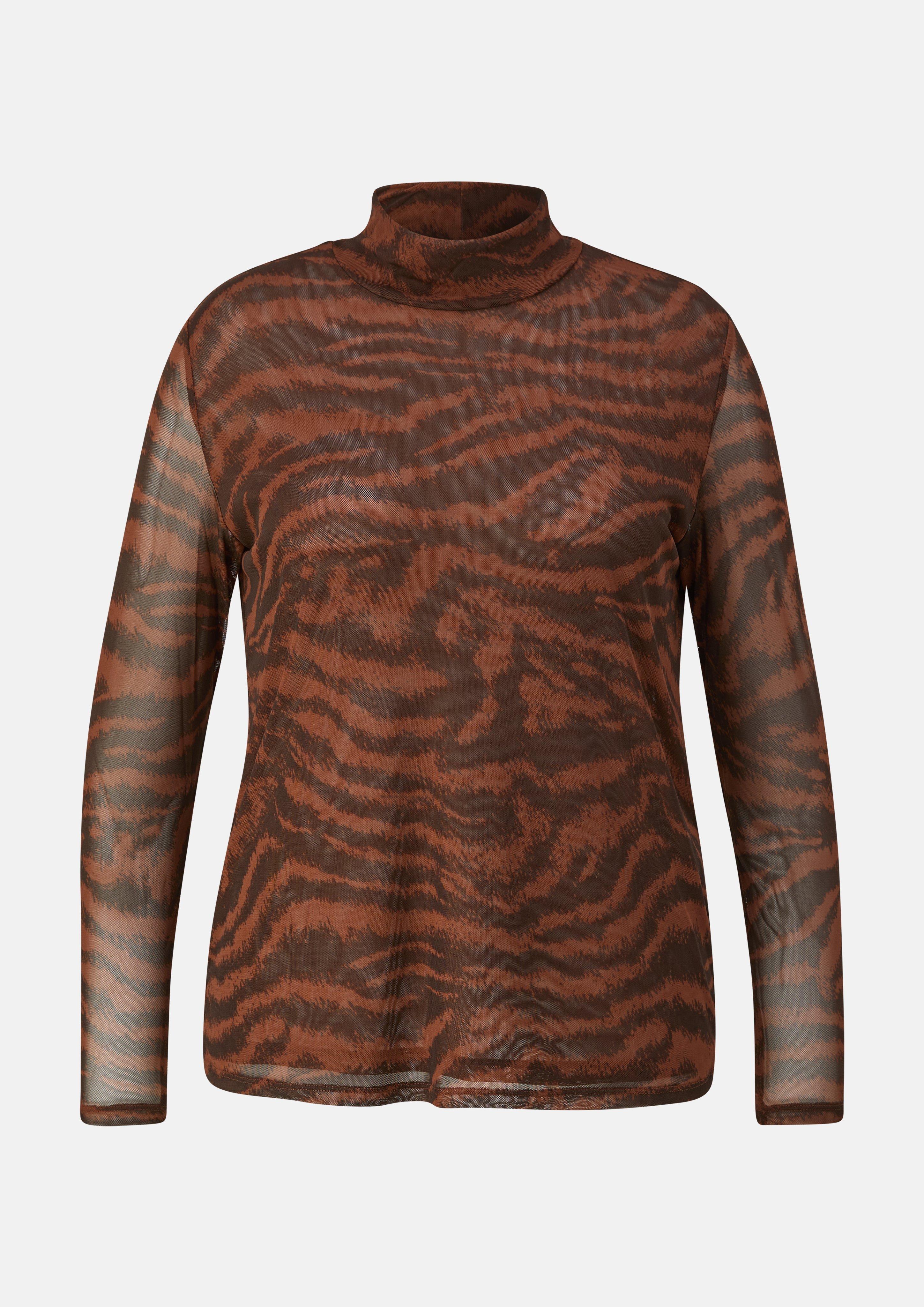 Damen Leicht transparentes Mesh-Shirt mit All-over-Print in orange von s.Oliver CURVE