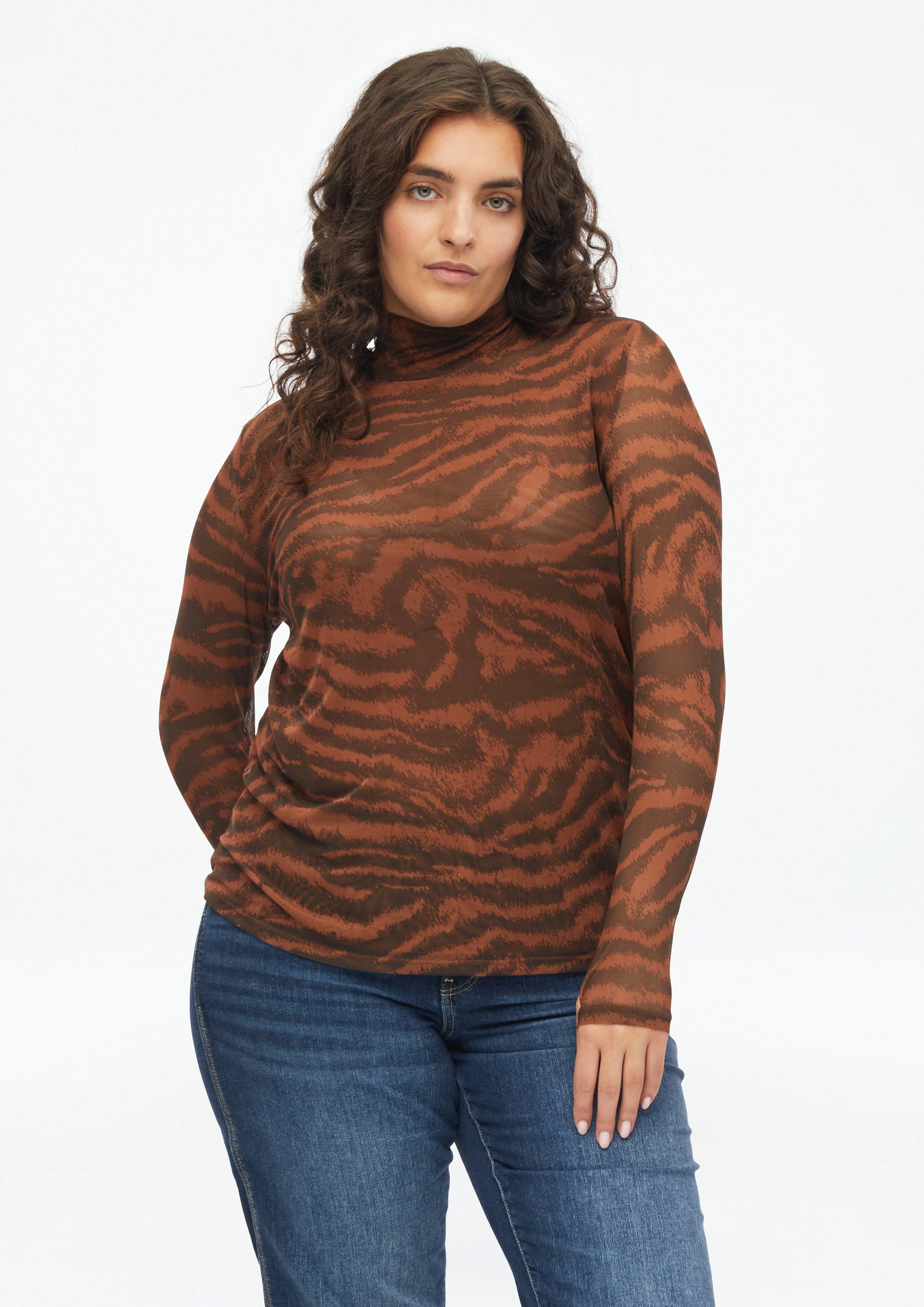 T-shirt en maille légèrement transparente avec imprimé sur toute la surface en moka de s.Oliver CURVE