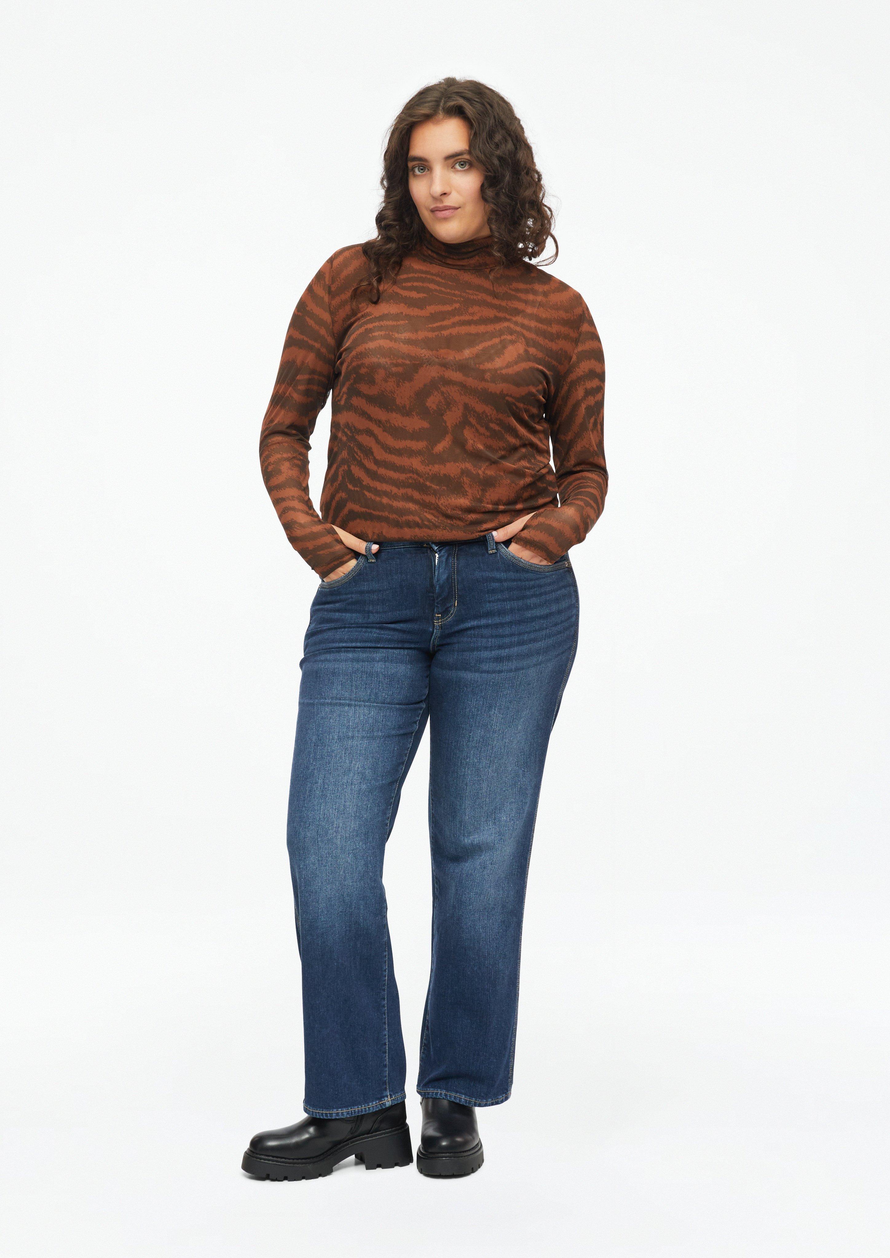 Women Lightweight, slightly sheer mesh shirt with an all-over print in orange by s.Oliver CURVE