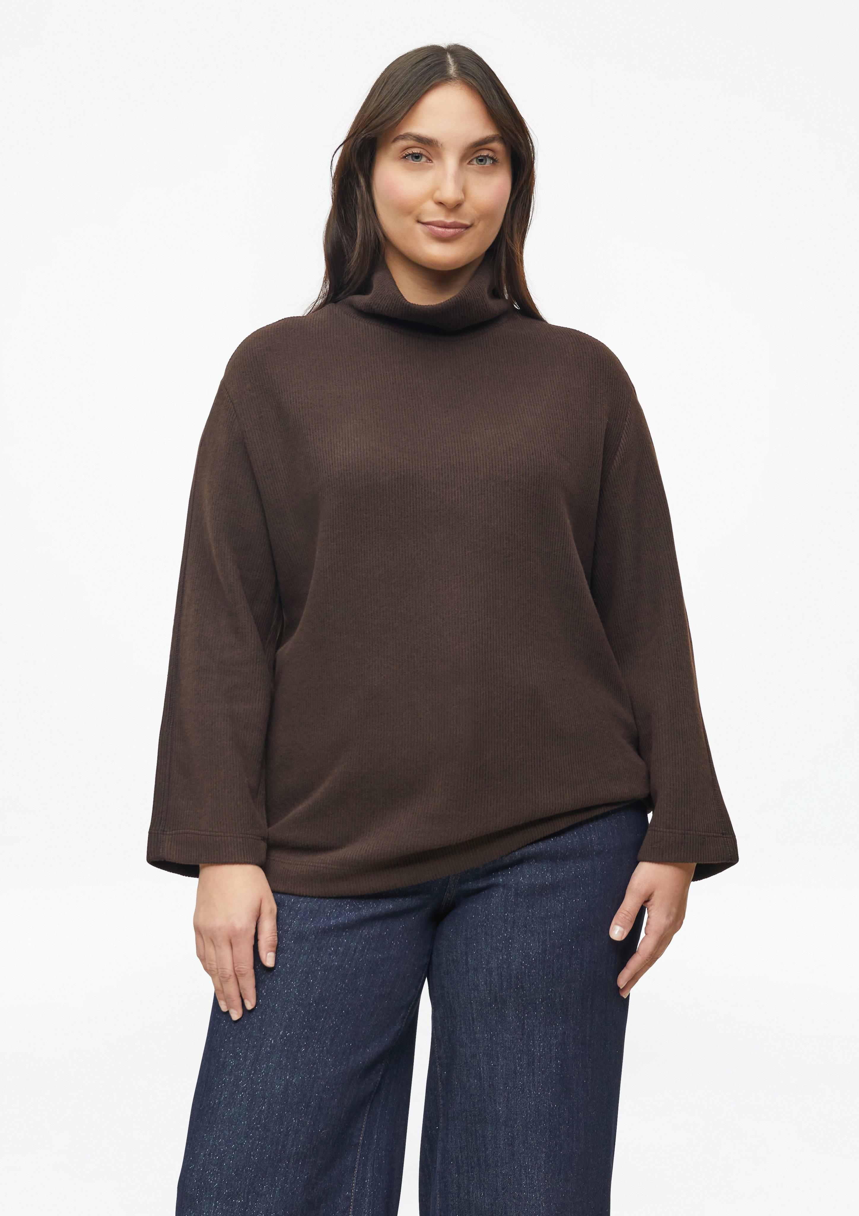 Zacht sweatshirt met opstaande kraag in donkerbruin van s.Oliver CURVE