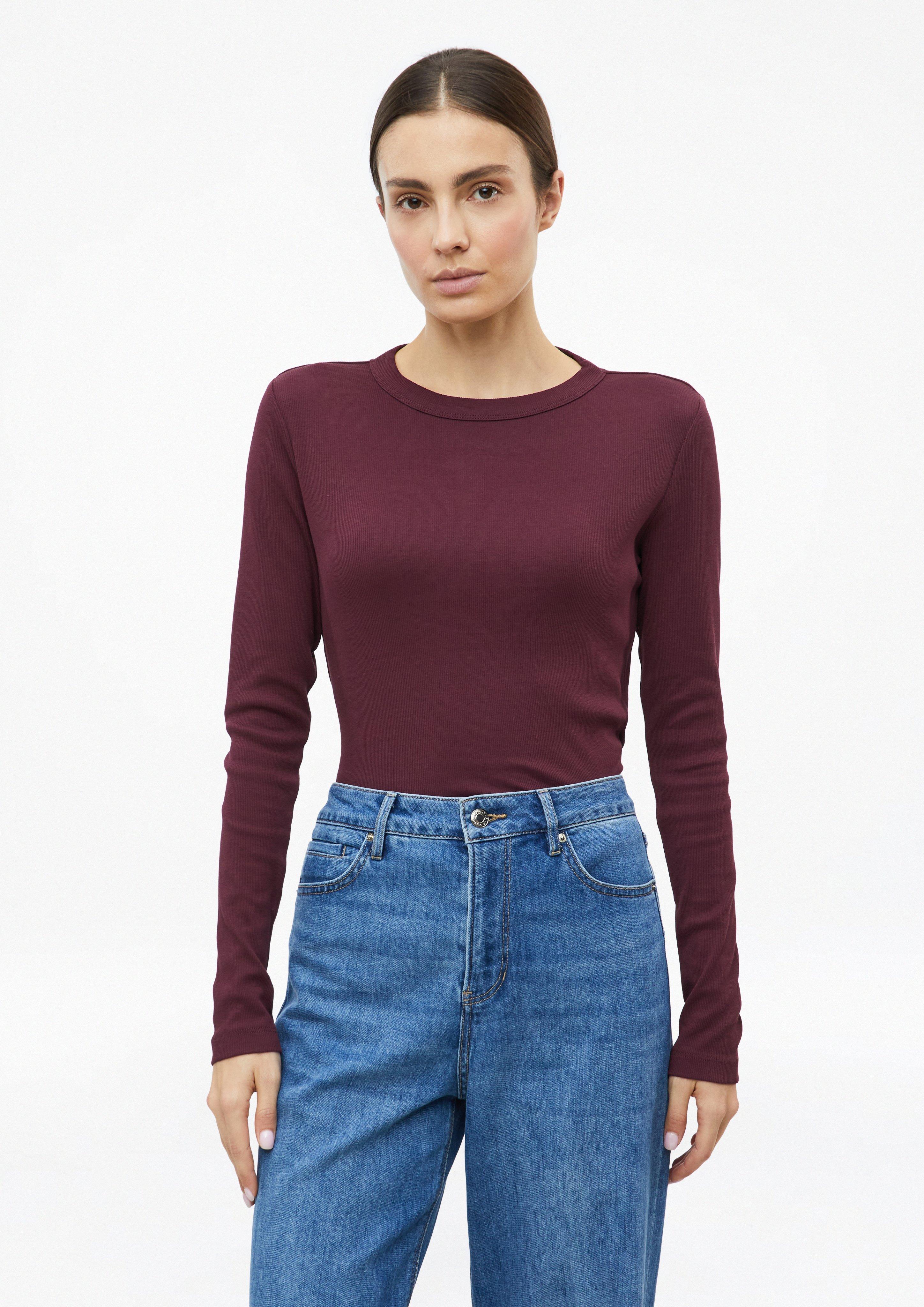 Langarmshirt mit Rippstruktur in Farbe bordeaux von s.Oliver