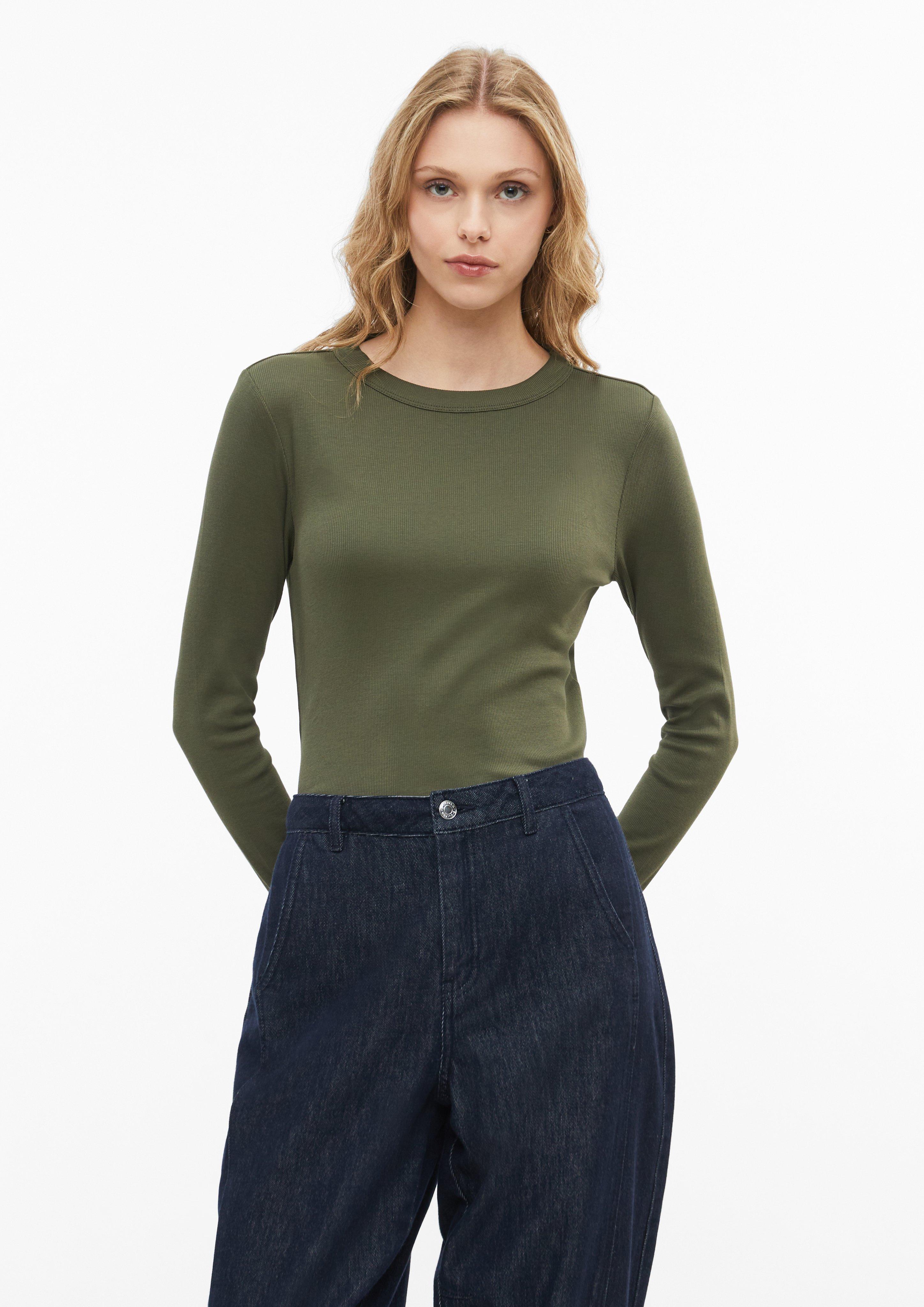 Langarmshirt mit Rippstruktur in Farbe olivgrün von s.Oliver
