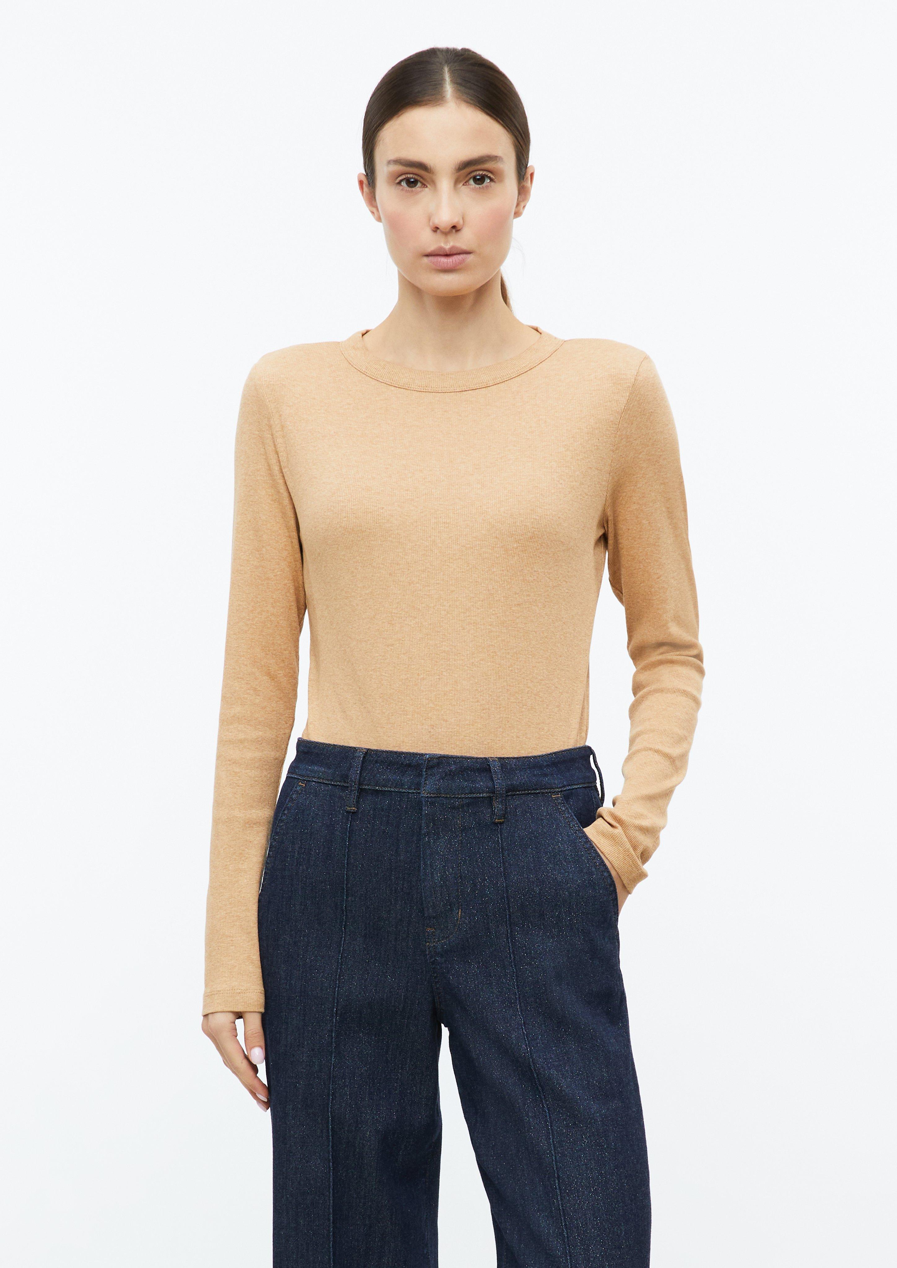 Langarmshirt mit Rippstruktur in Farbe hellbraun von s.Oliver
