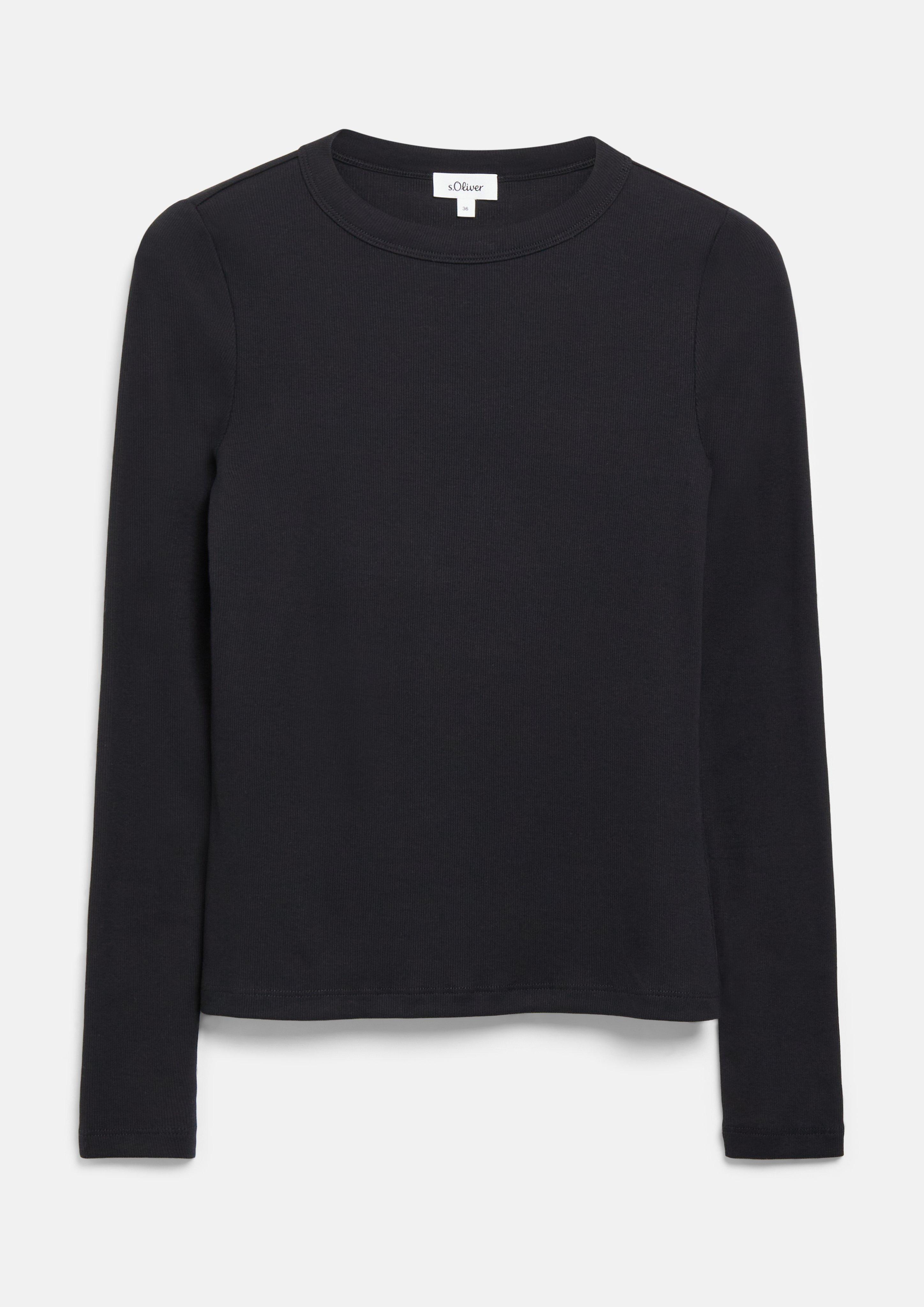Langarmshirt mit Rippstruktur in Farbe schwarz von s.Oliver