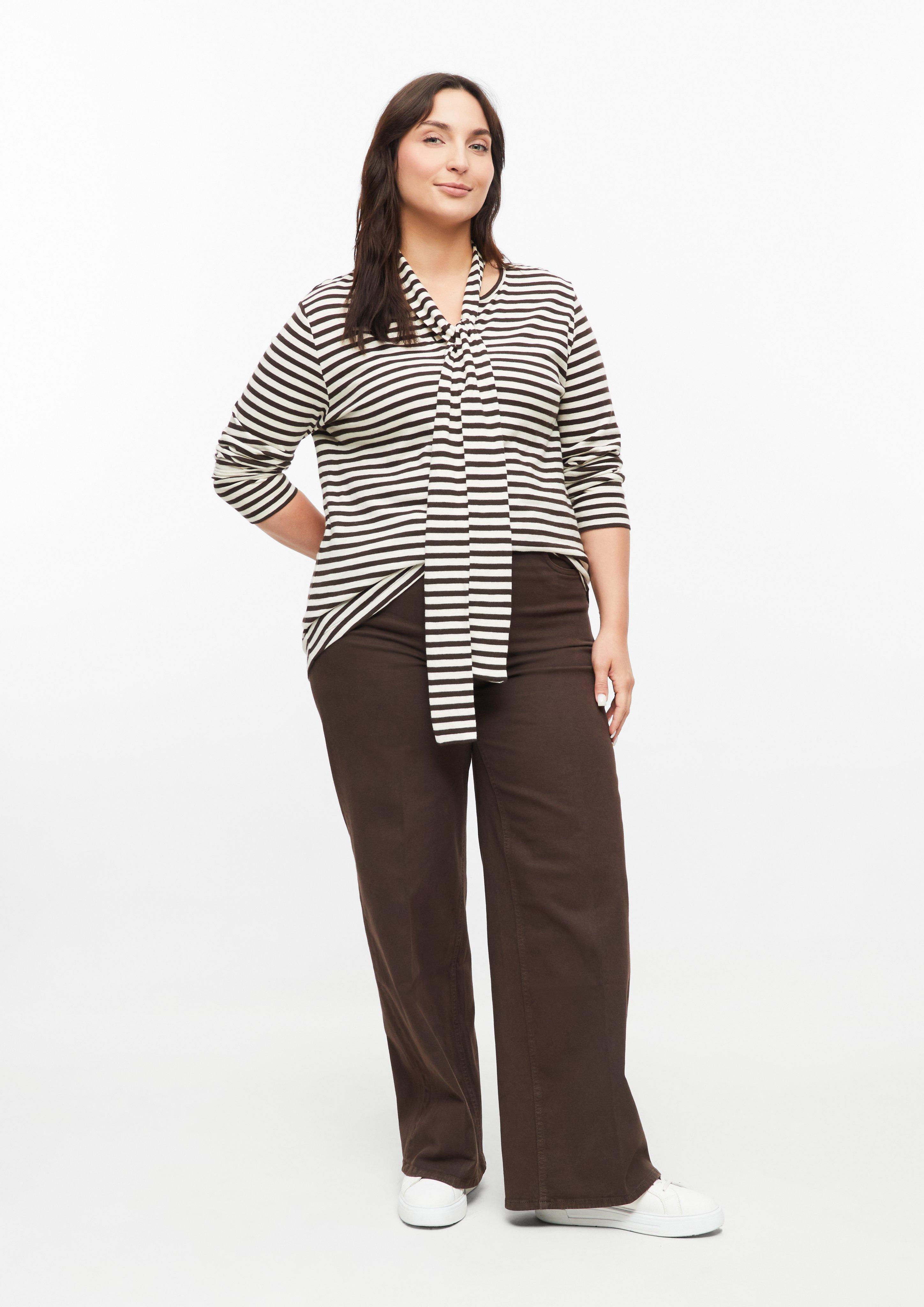 Femmes T-shirt Henley avec écharpe amovible en beige de s.Oliver CURVE