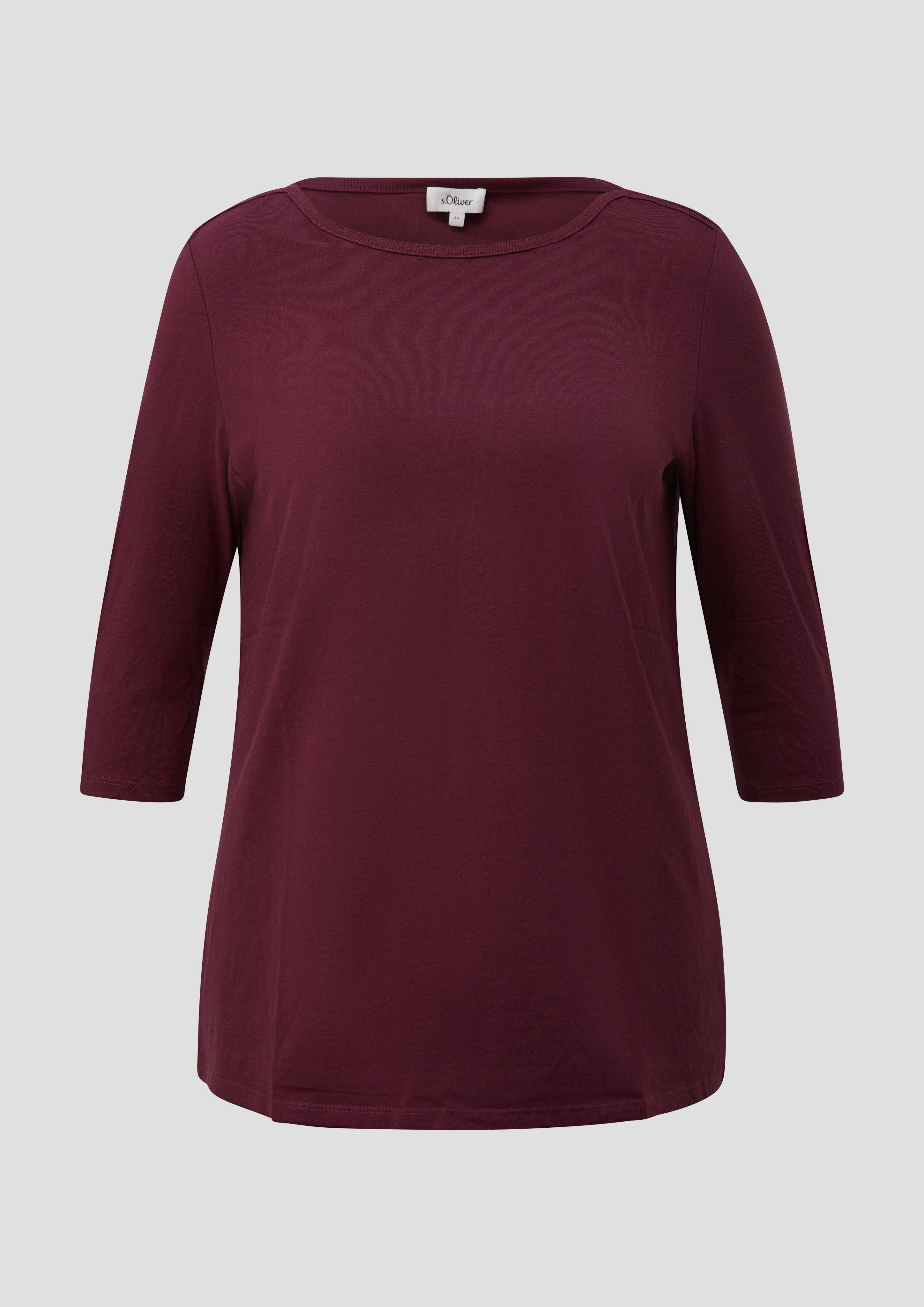 Damen T-Shirt mit dekorativem U-Boot-Ausschnitt in rot von s.Oliver CURVE