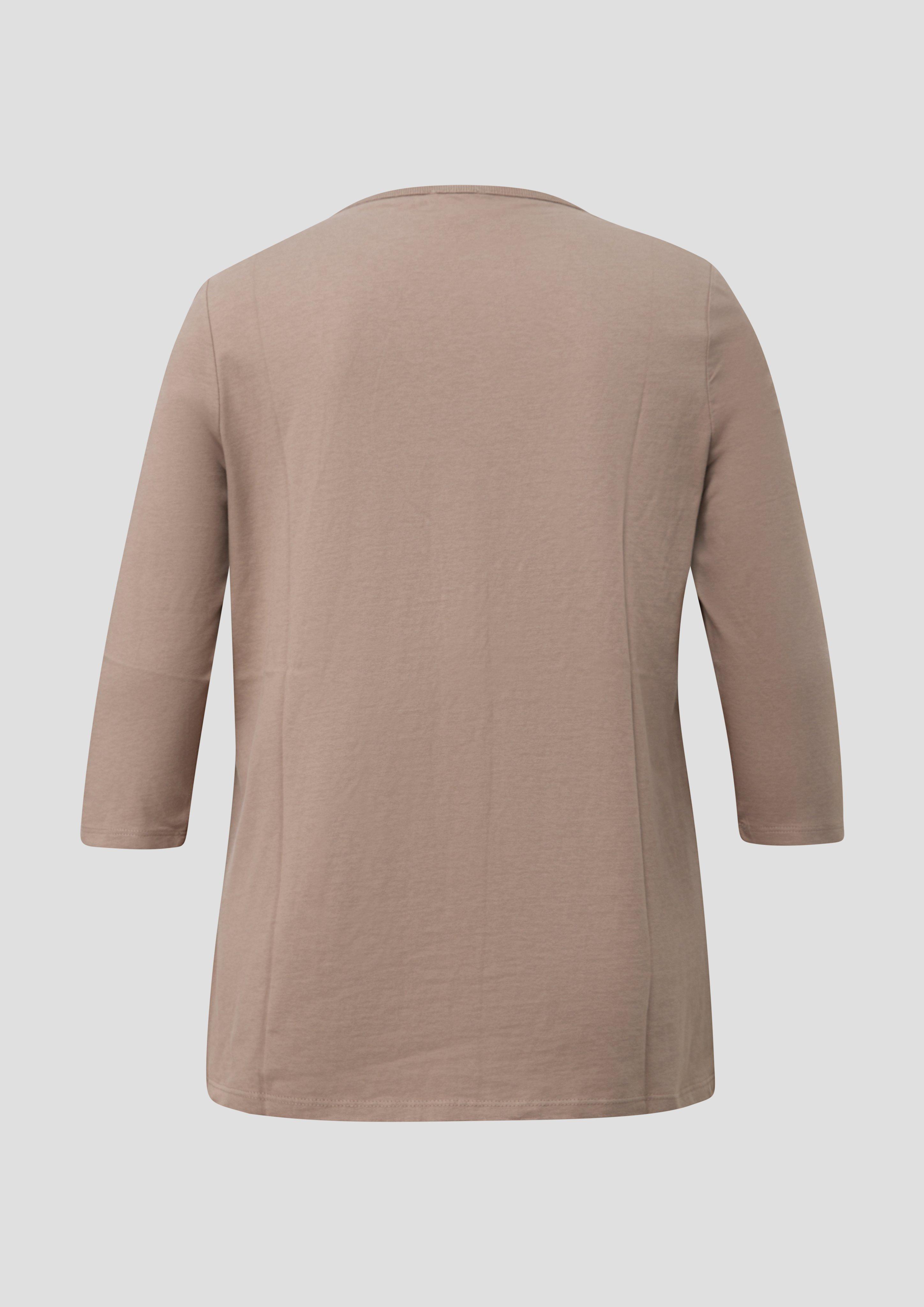 Damen T-Shirt mit dekorativem U-Boot-Ausschnitt in braun von s.Oliver CURVE