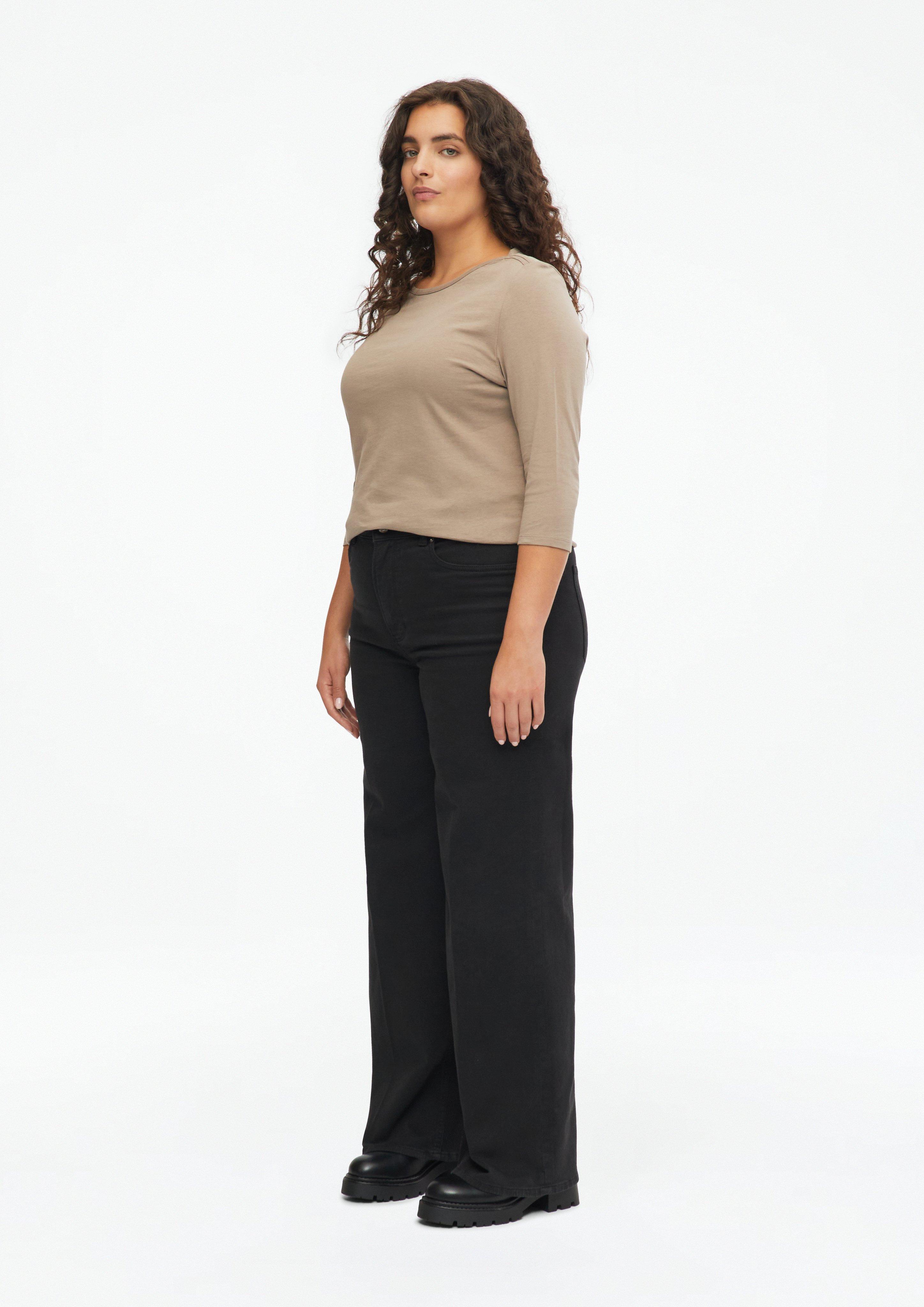 Damen T-Shirt mit dekorativem U-Boot-Ausschnitt in braun von s.Oliver CURVE