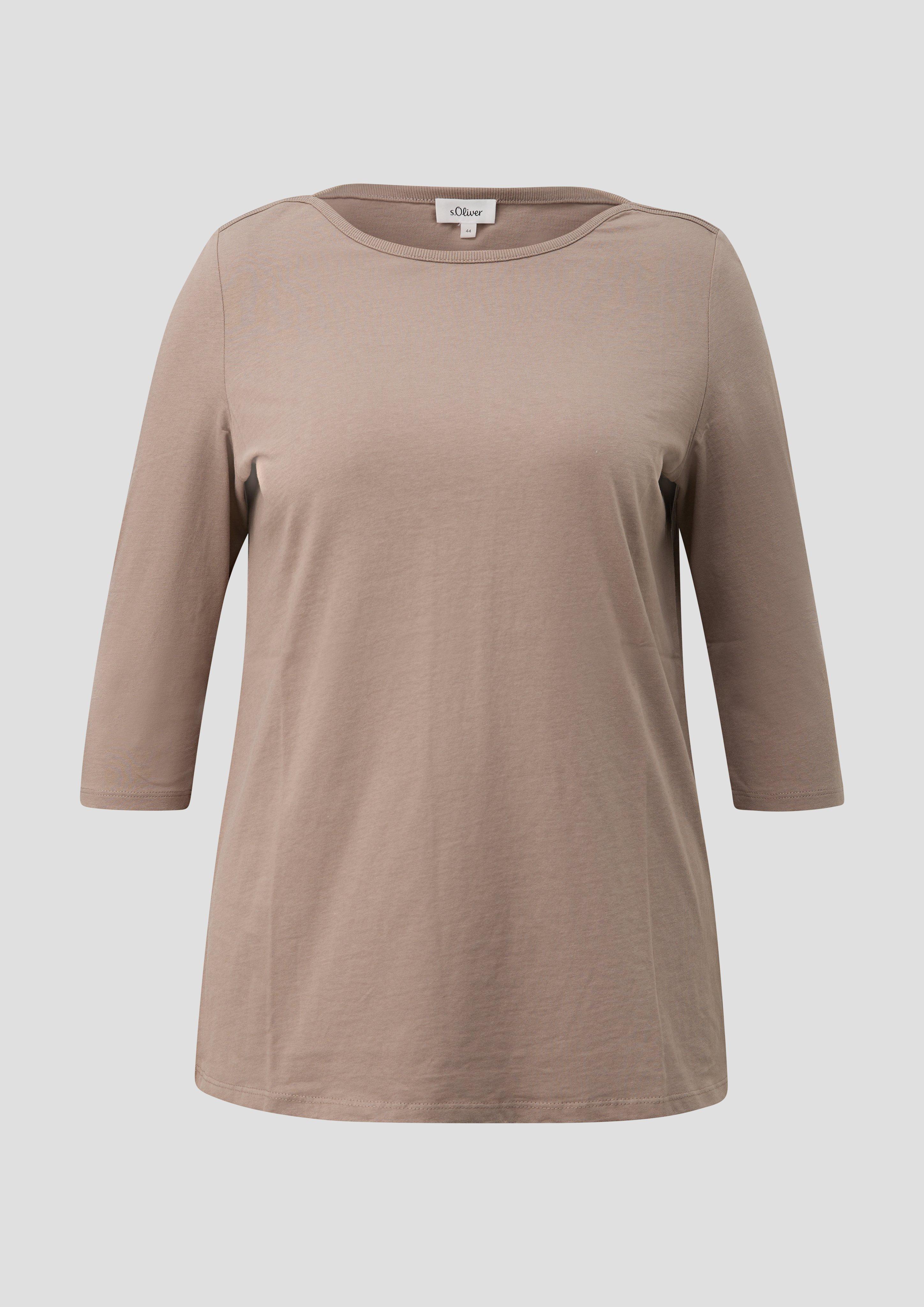 T-Shirt mit dekorativem U-Boot-Ausschnitt in Farbe hellbraun von s.Oliver CURVE