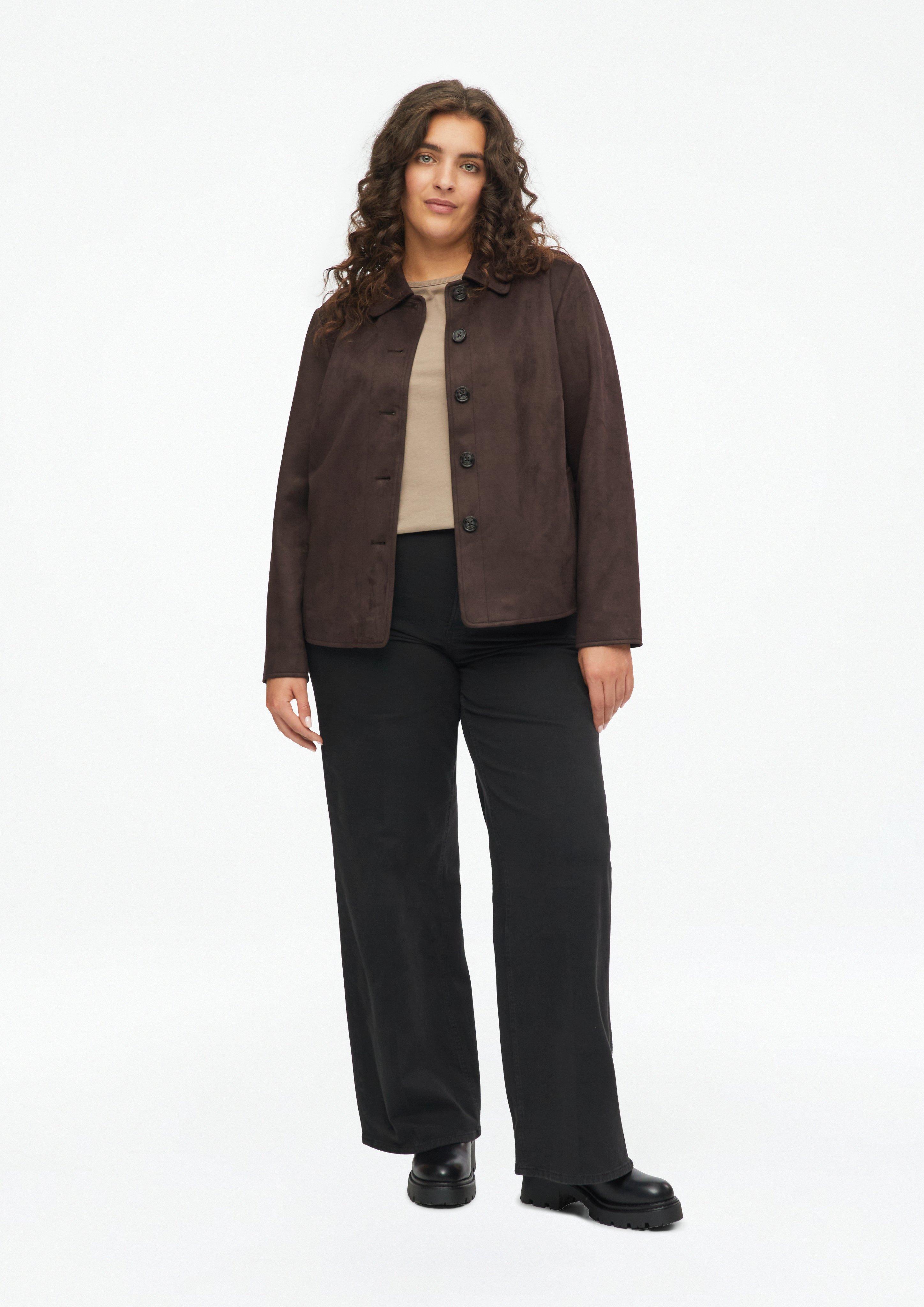 Damen T-Shirt mit dekorativem U-Boot-Ausschnitt in braun von s.Oliver CURVE