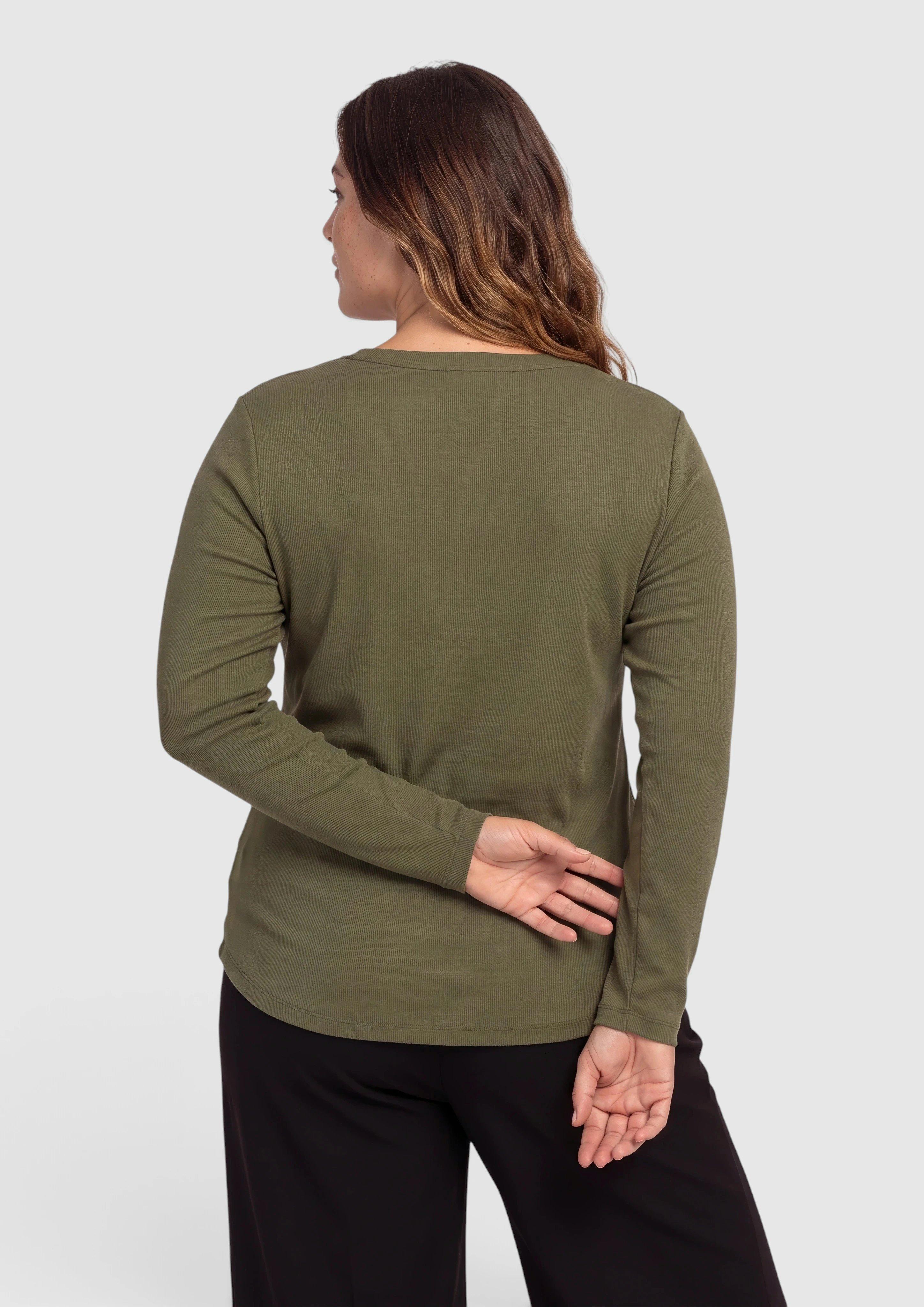 Damen Langarmshirt mit Rippstruktur in olive von s.Oliver CURVE